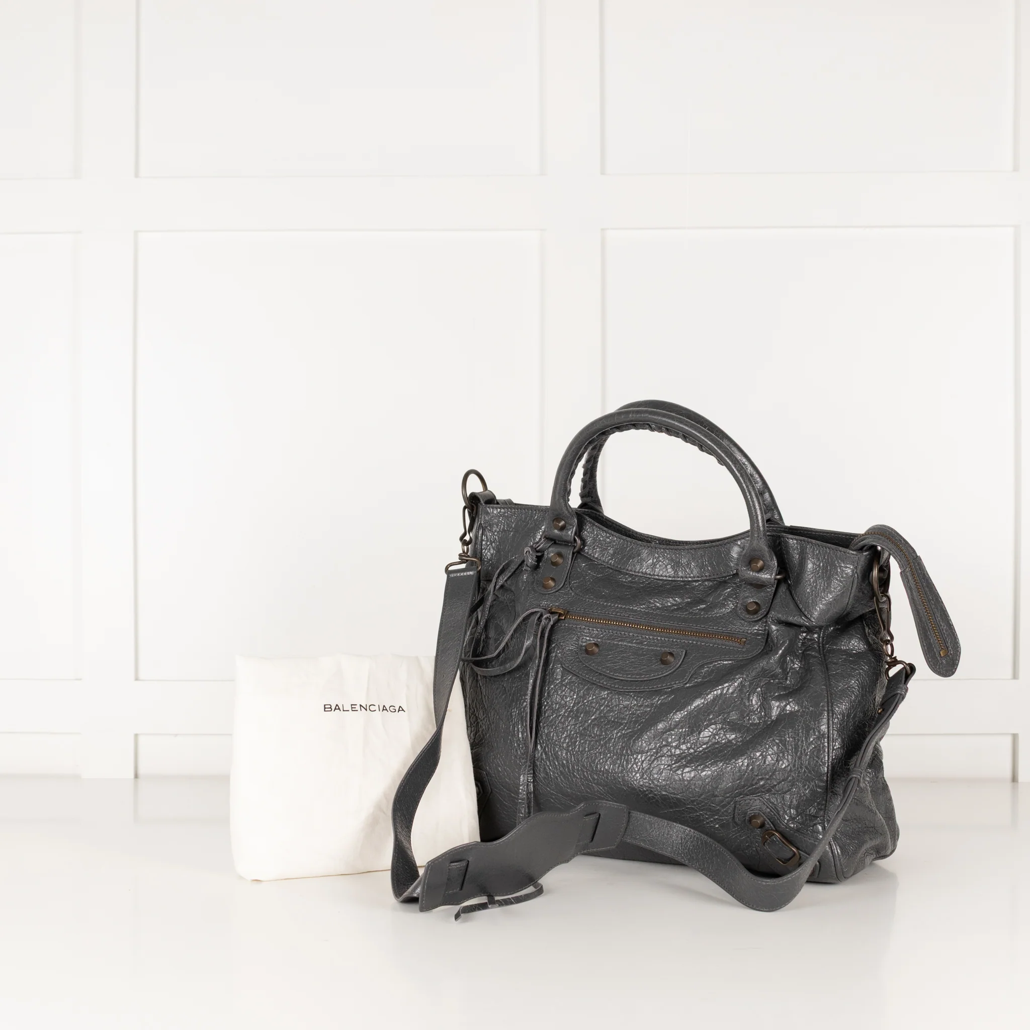 Balenciaga Grey Crushed Leather City Bag - Image 3