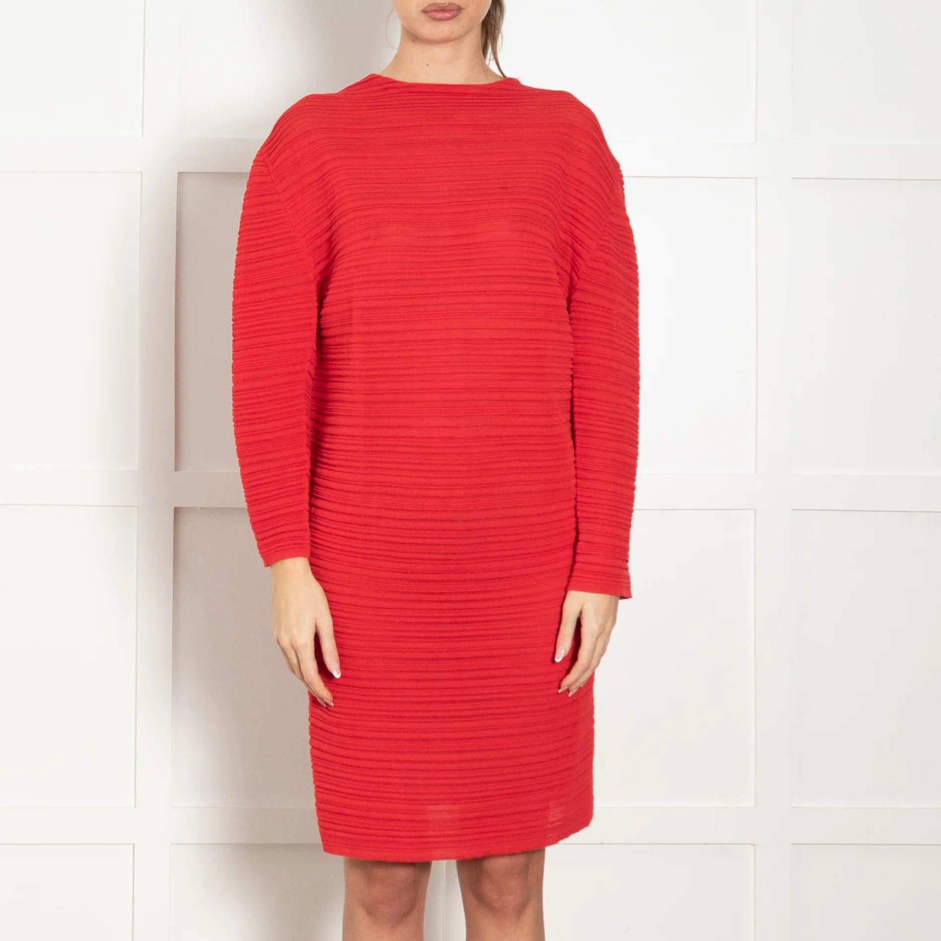 Balenciaga Paris Red Ribbed L/Sleeve Dress - Image 2