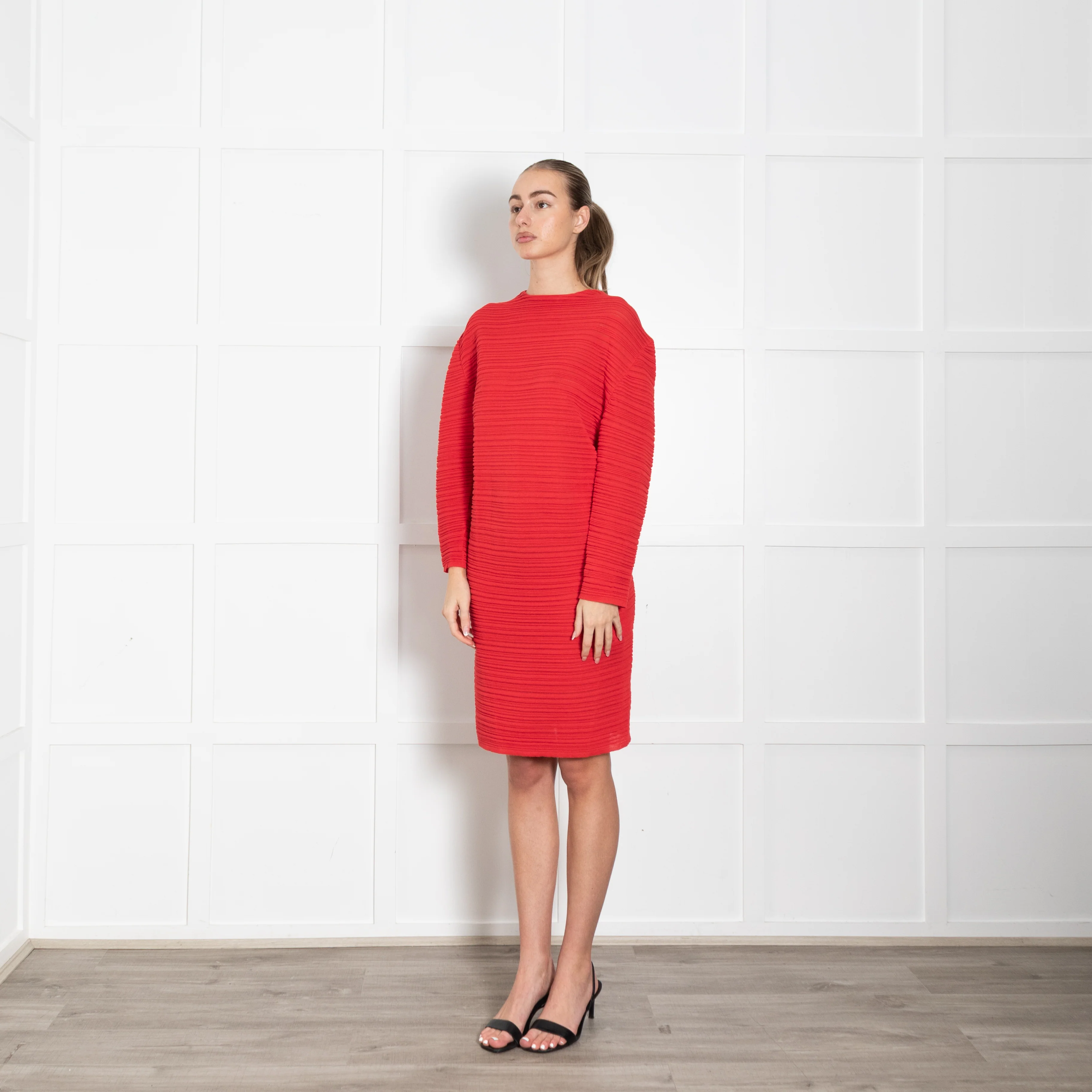 Balenciaga Paris Red Ribbed L/Sleeve Dress - Image 3