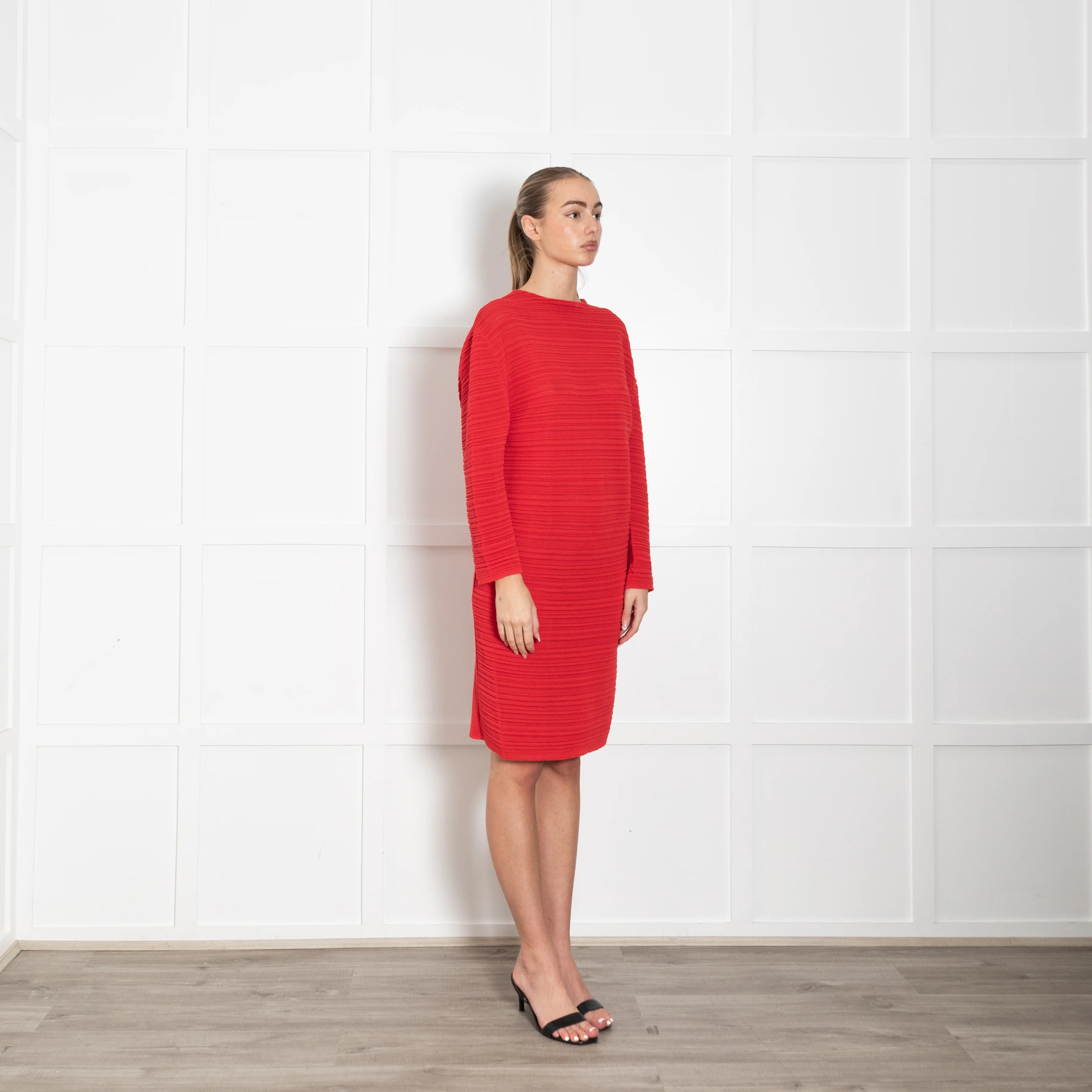 Balenciaga Paris Red Ribbed L/Sleeve Dress - Image 7
