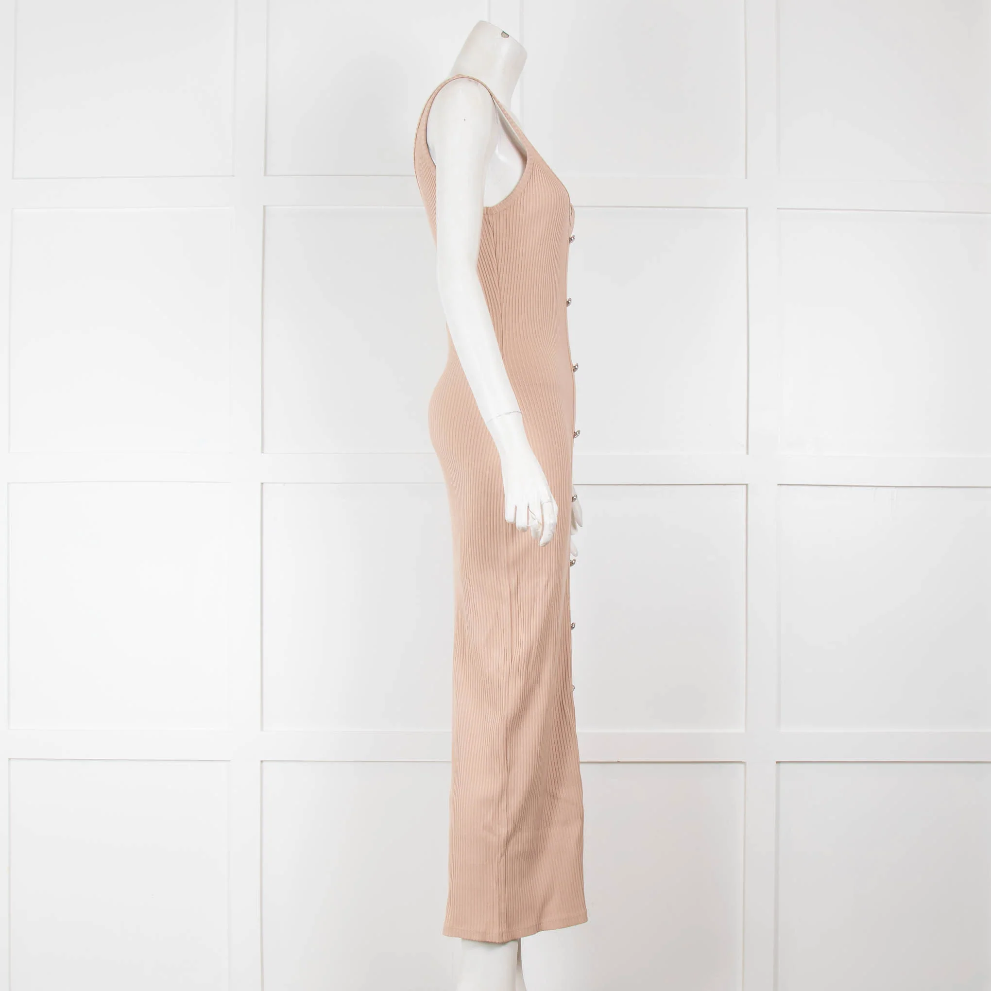 Balmain Beige Ribbed Button Front Dress - Image 2