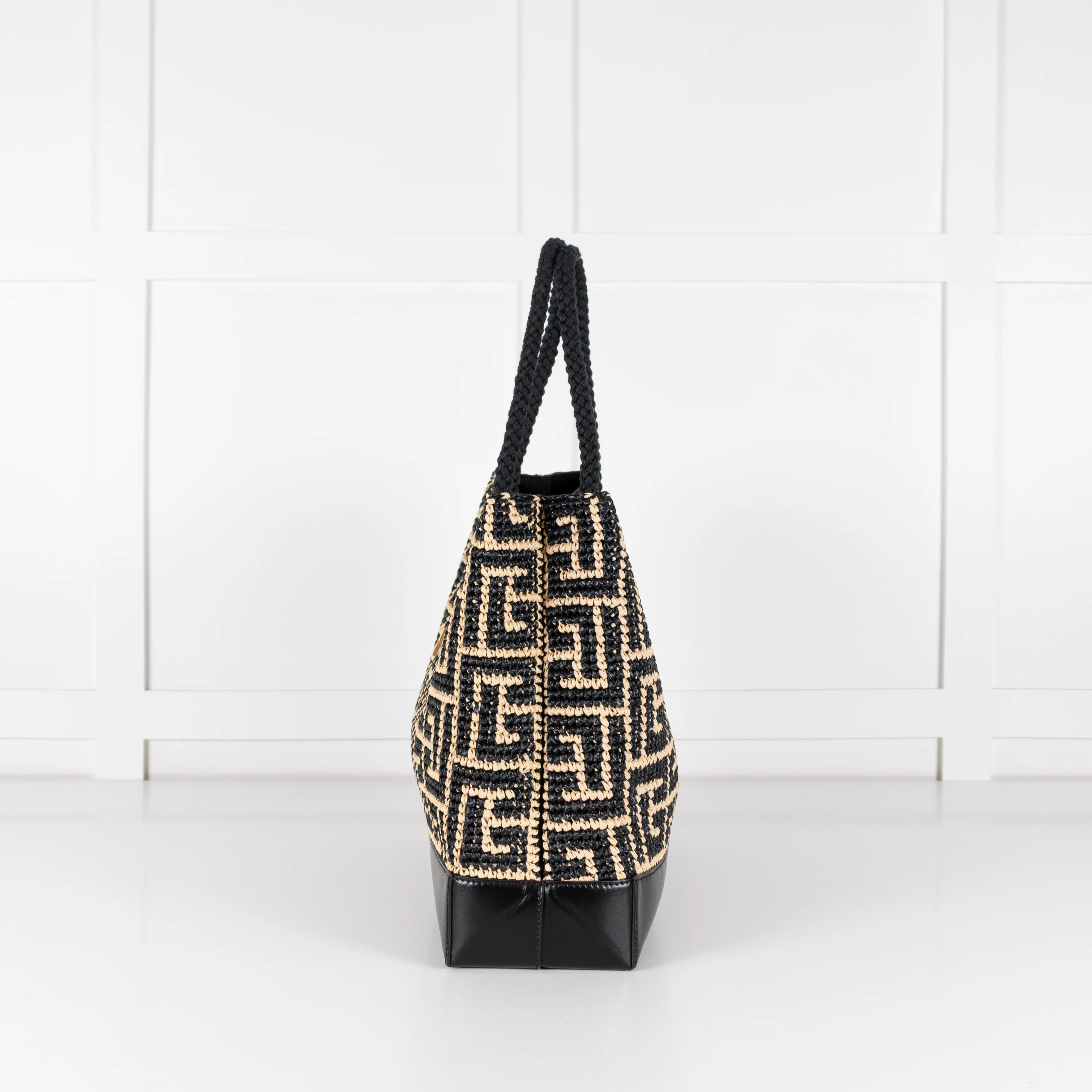 Balmain Black and Natural Raffia Tote Bag with Rope Handles - Image 5