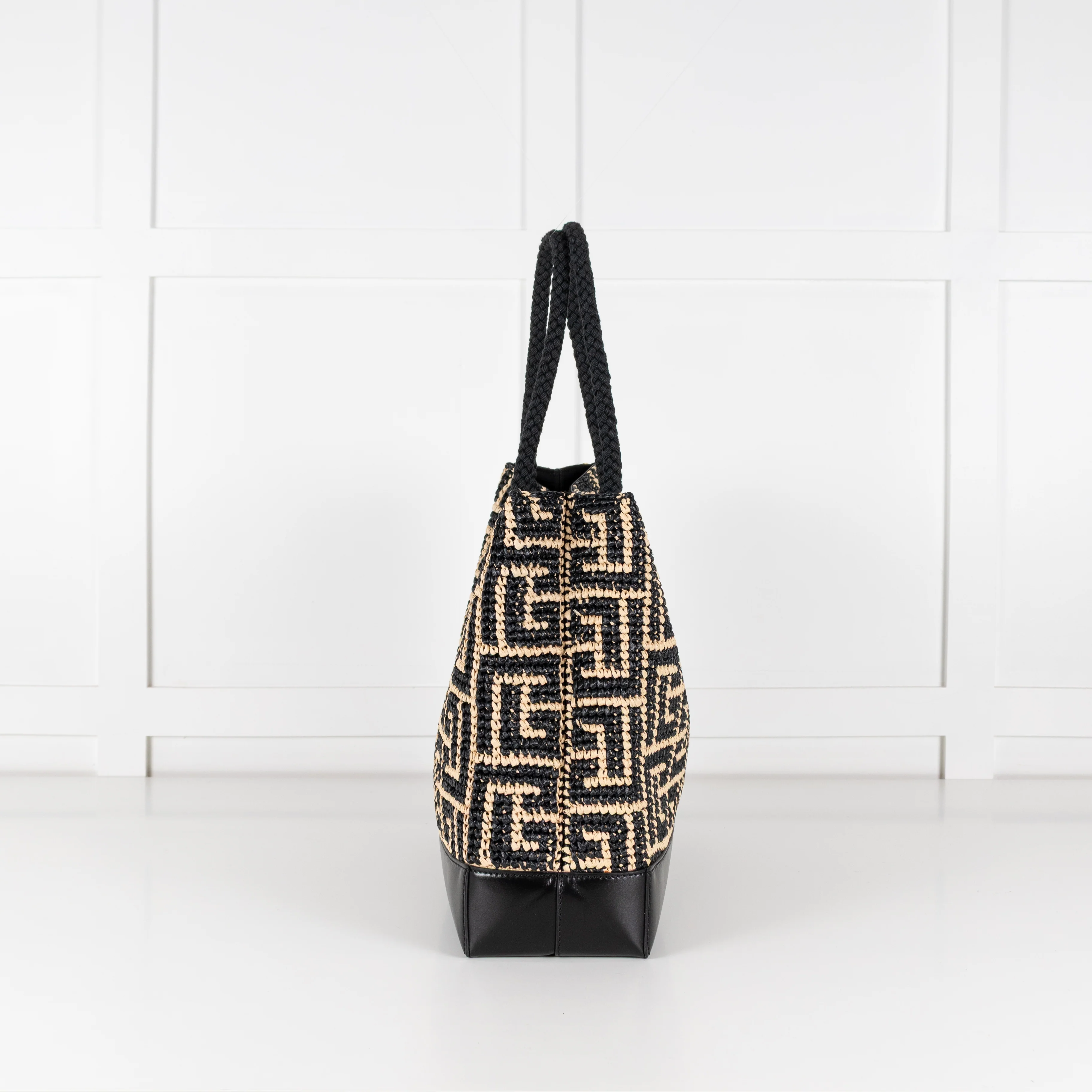 Balmain Black and Natural Raffia Tote Bag with Rope Handles - Image 9