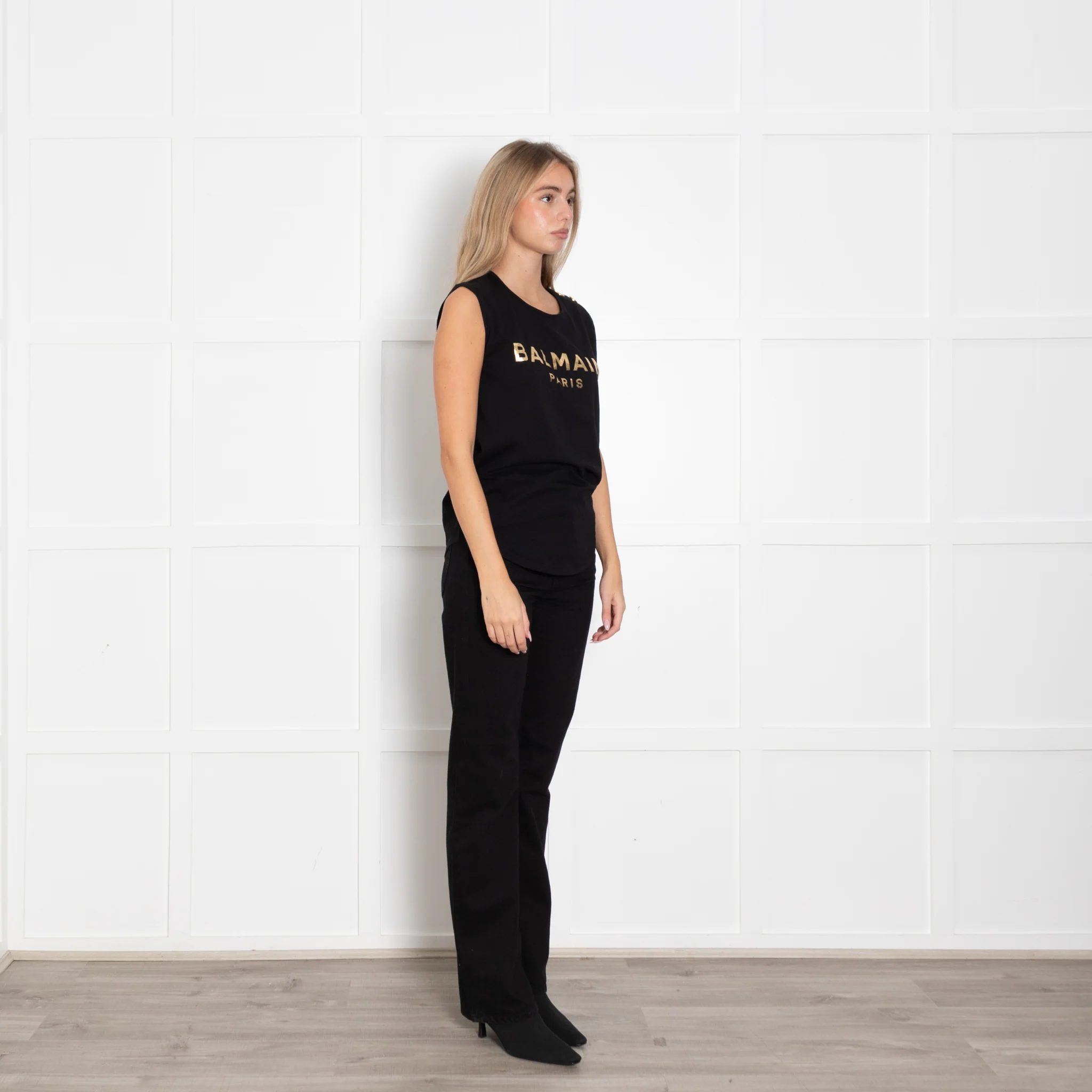 Balmain Black Cotton Logo Sleeveless T-Shirt - Image 8