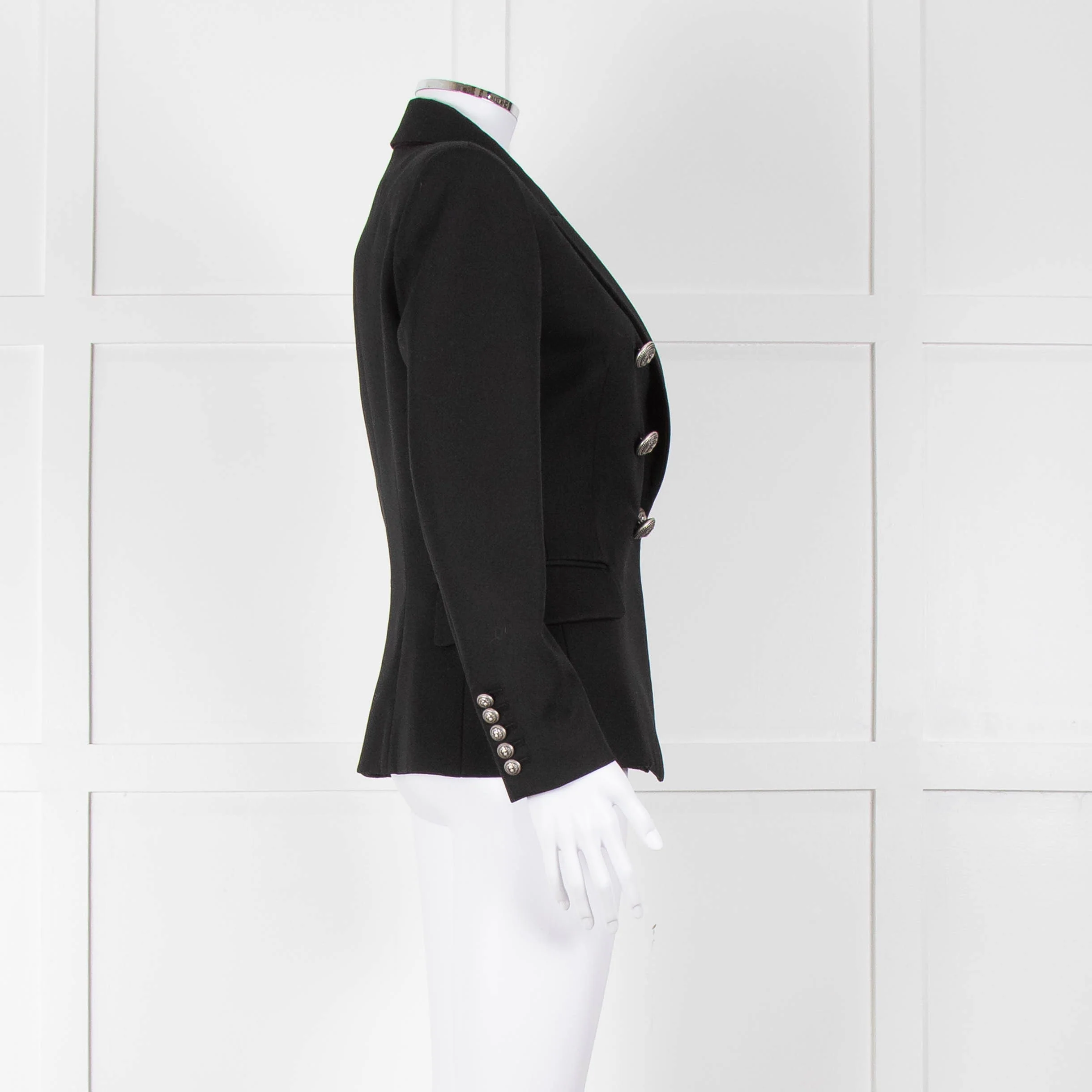 Balmain Black Fitted Jacket With Chrome Buttons - Image 3