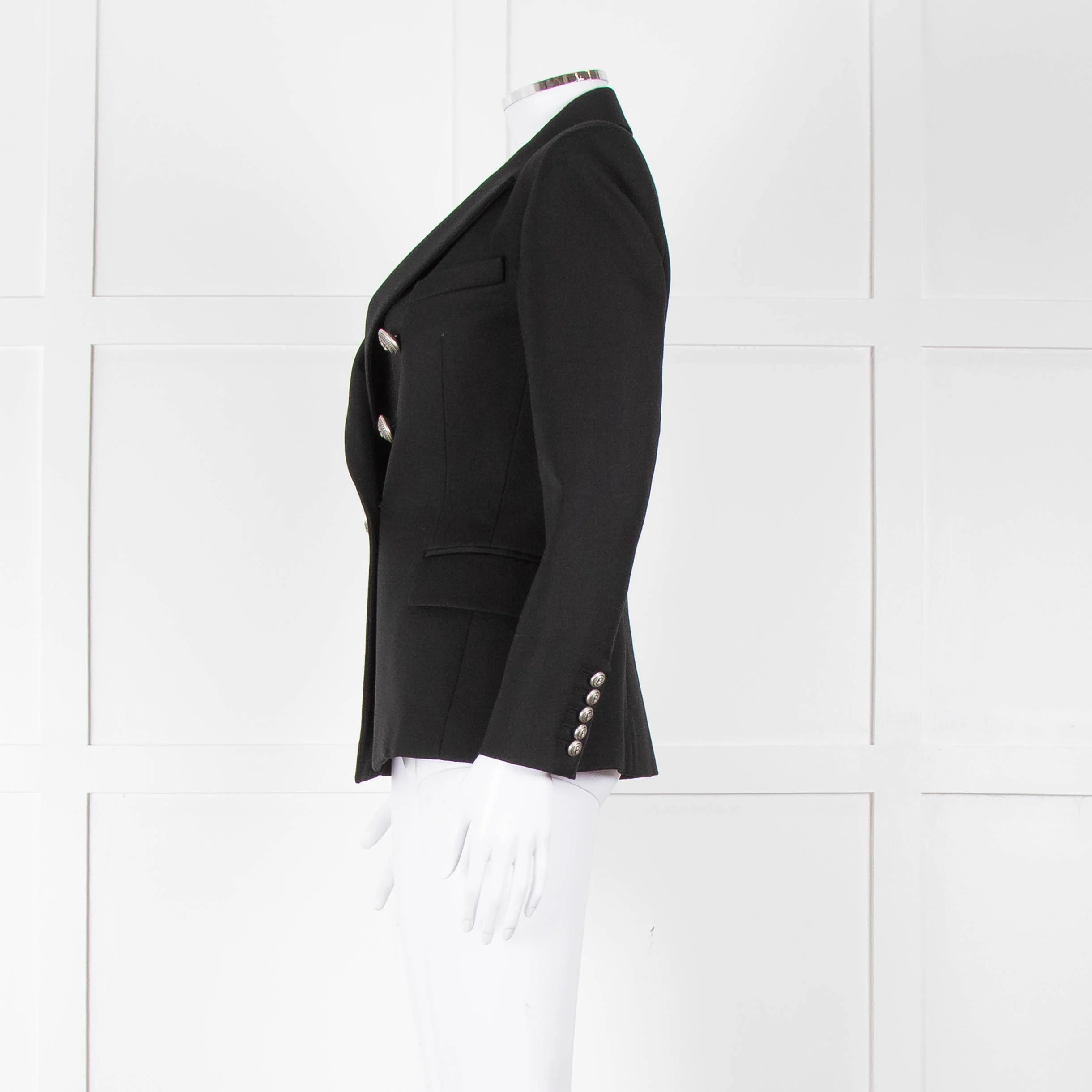 Balmain Black Fitted Jacket With Chrome Buttons - Image 7
