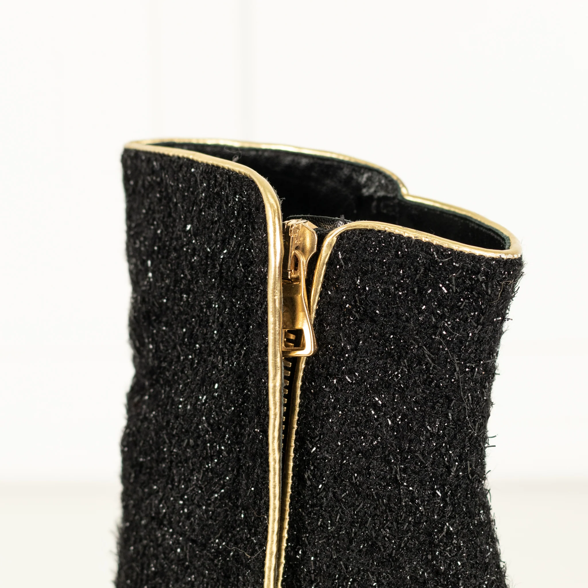 Balmain Black Lurex Sparkle Fabric Gold Trim Ankle Boots - Image 10