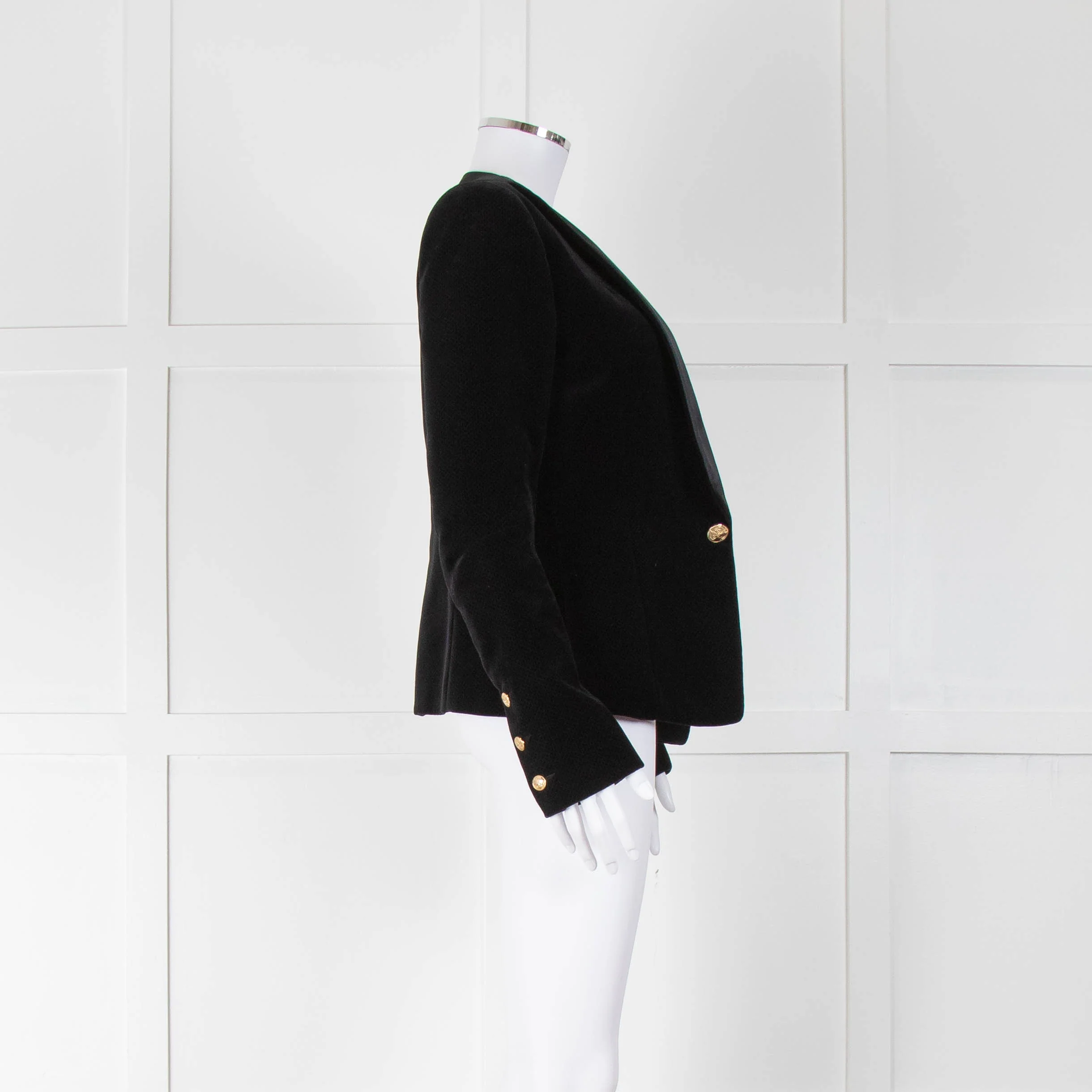 Balmain Black Velvet With Cotton Collar Jacket - Image 2