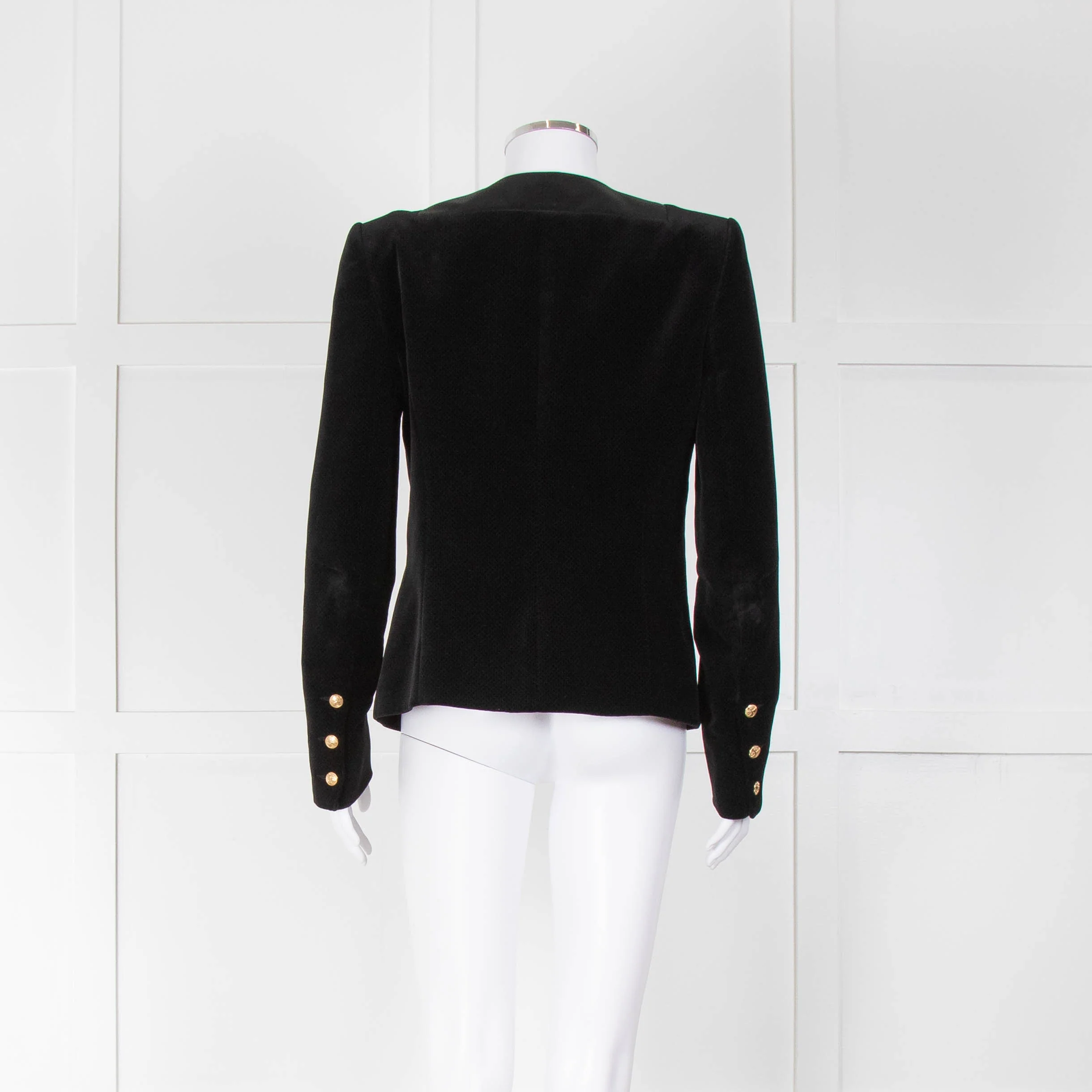 Balmain Black Velvet With Cotton Collar Jacket - Image 3