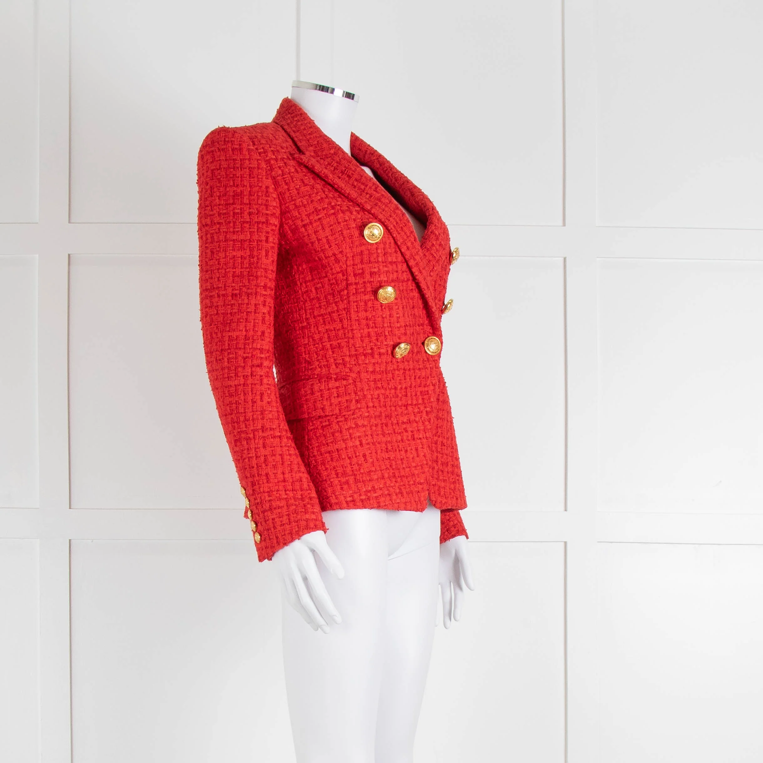 Balmain Red Tweed Blazer with Gold Buttons - Image 2