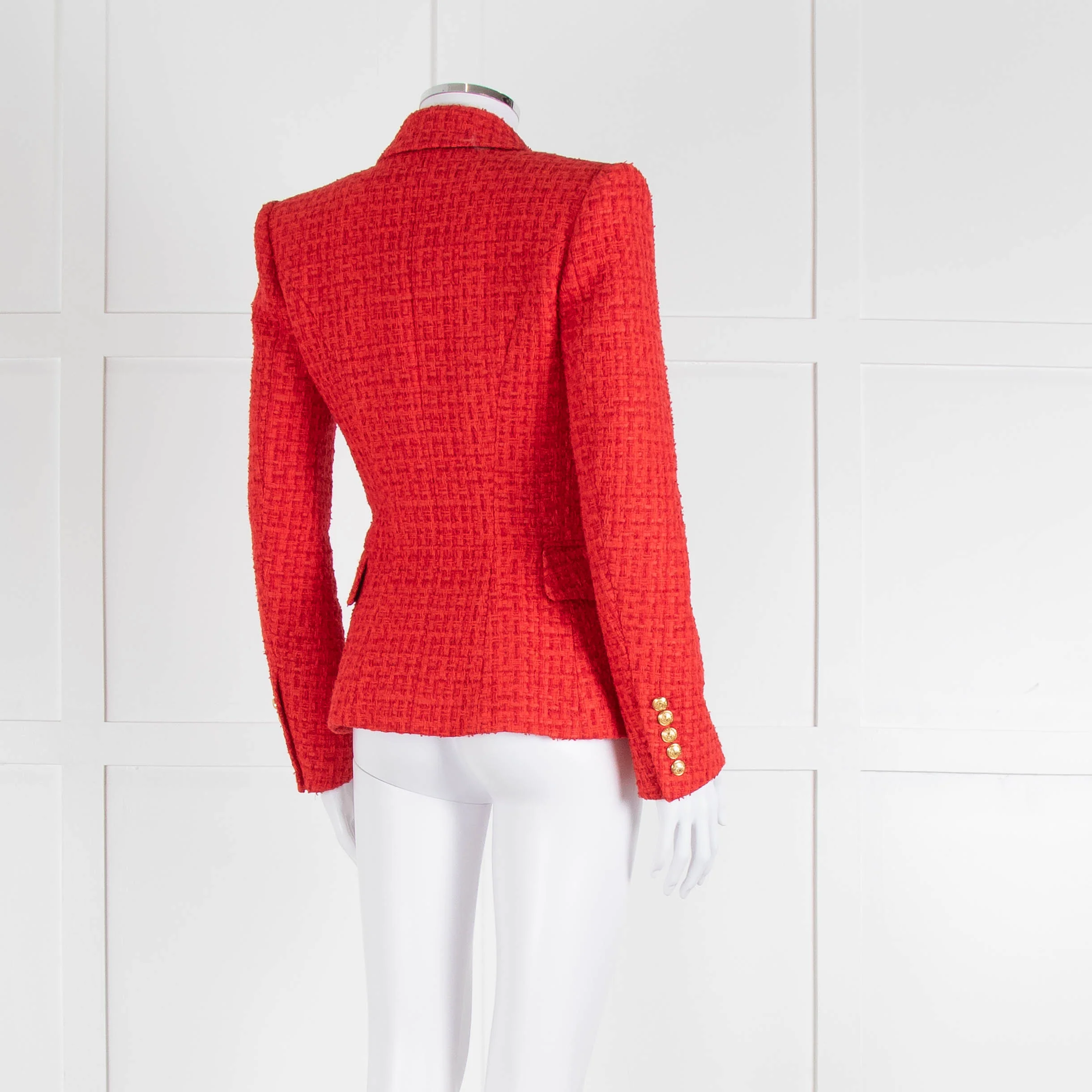 Balmain Red Tweed Blazer with Gold Buttons - Image 4