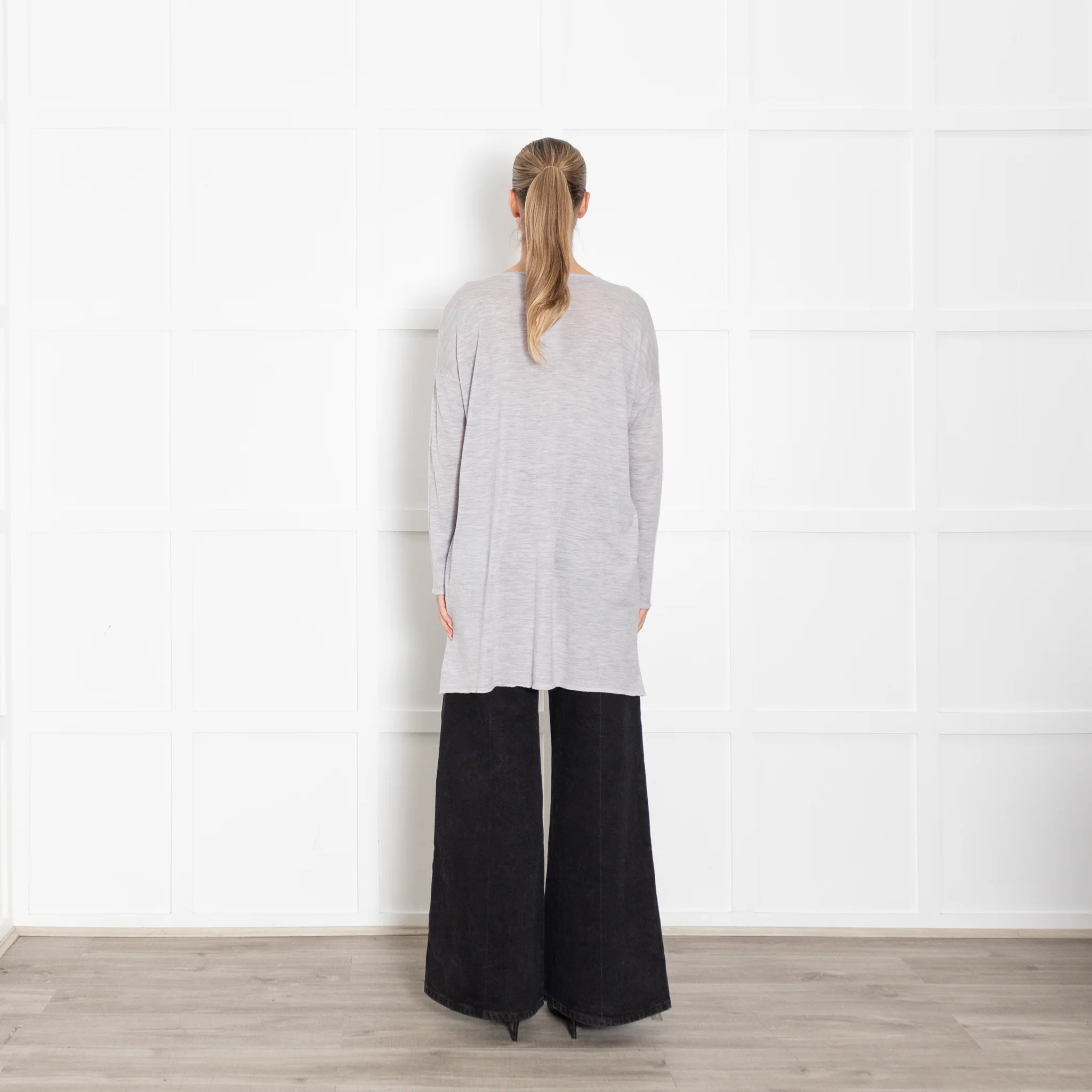 Bamford Merino Wool Grey Deep V Top - Image 5