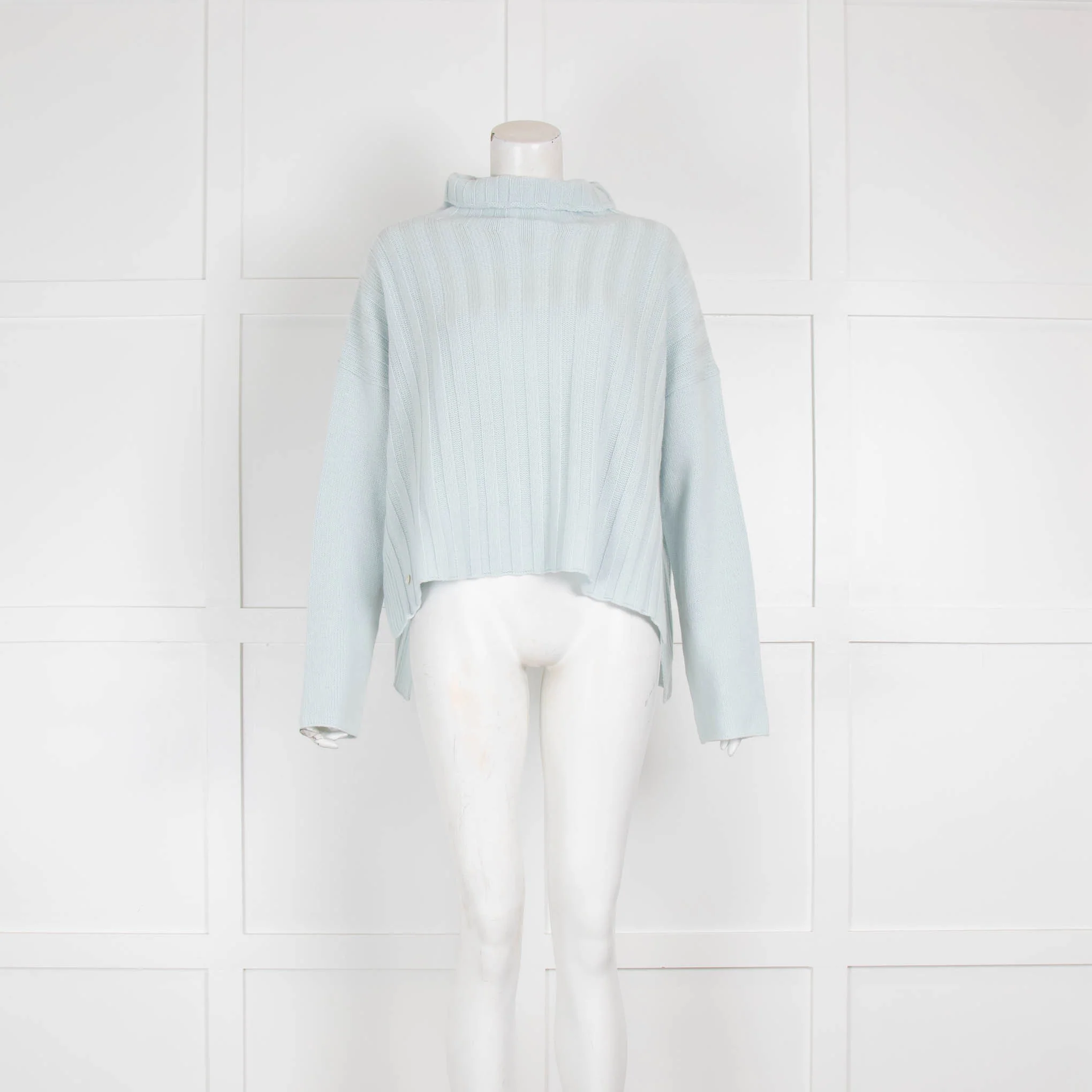 Bamford Pale Blue Cashmere Ribbed Wide Pullover