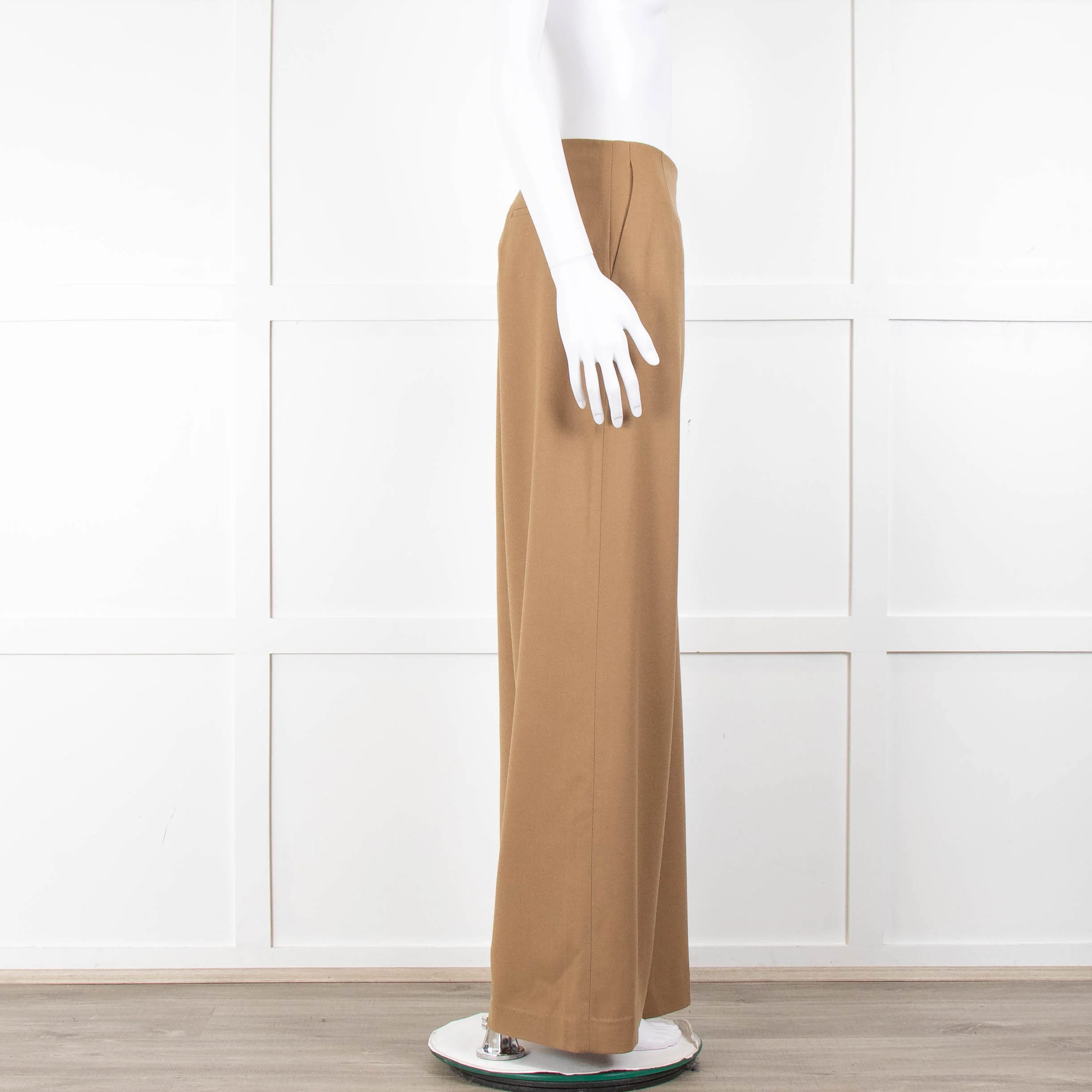 Bamford Tan Wool Back Zip Wide Trousers - Image 3