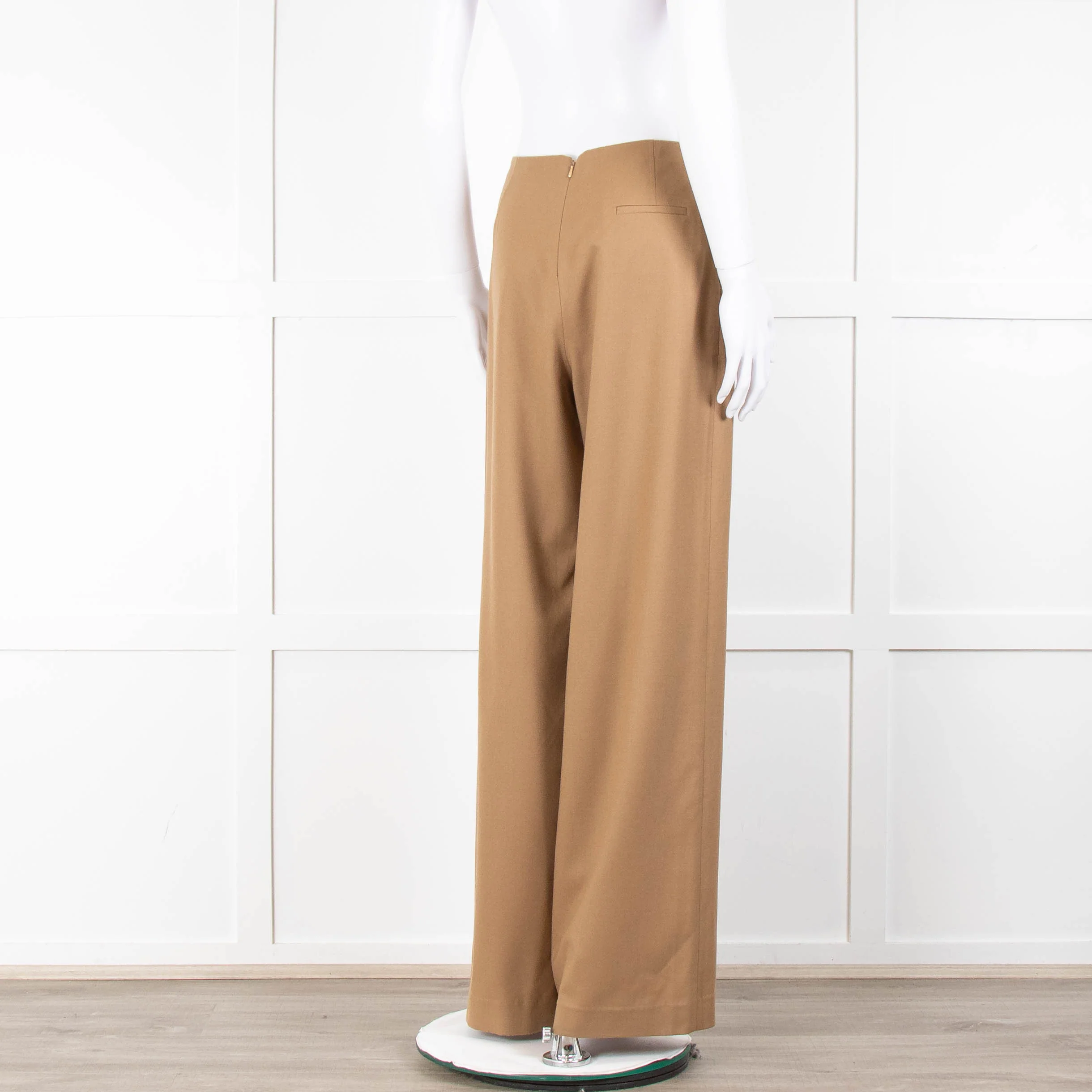 Bamford Tan Wool Back Zip Wide Trousers - Image 4