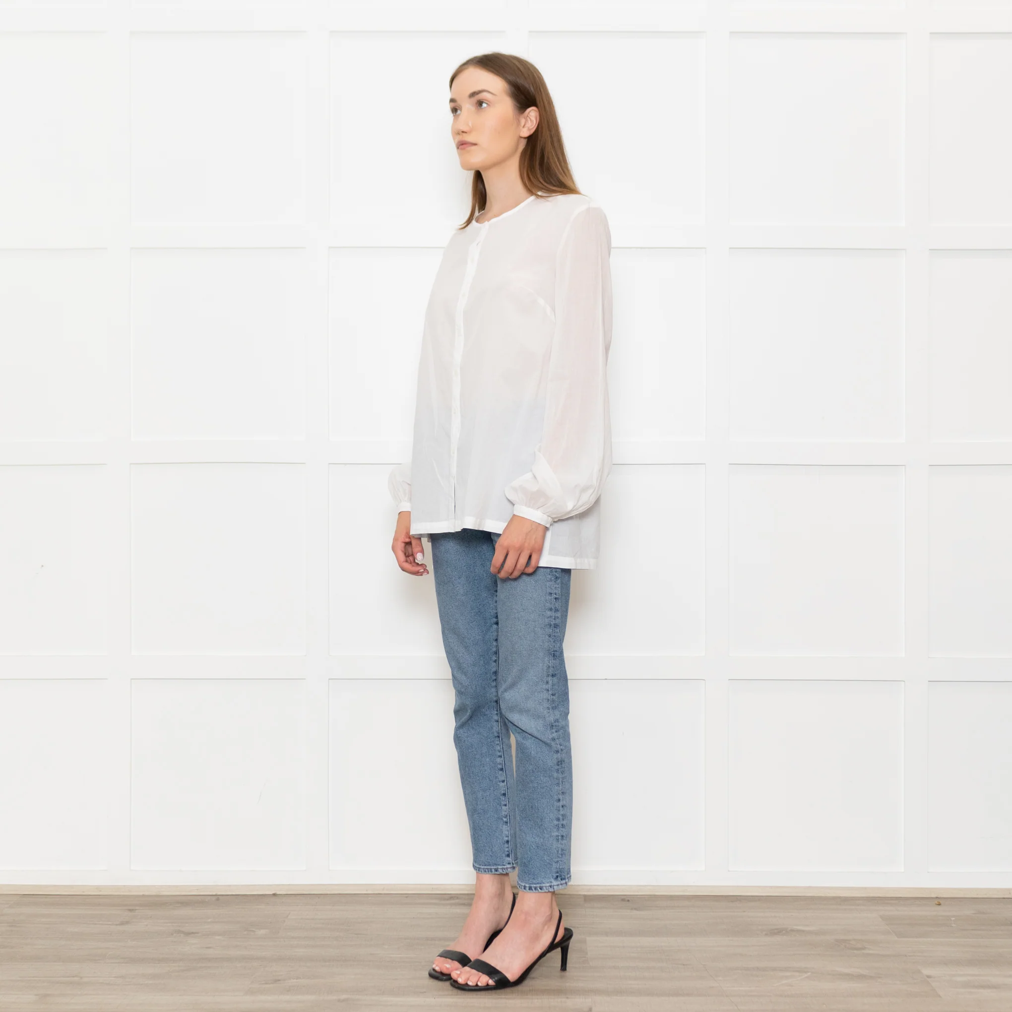 Bamford White Cotton Collarless Shirt - Image 3
