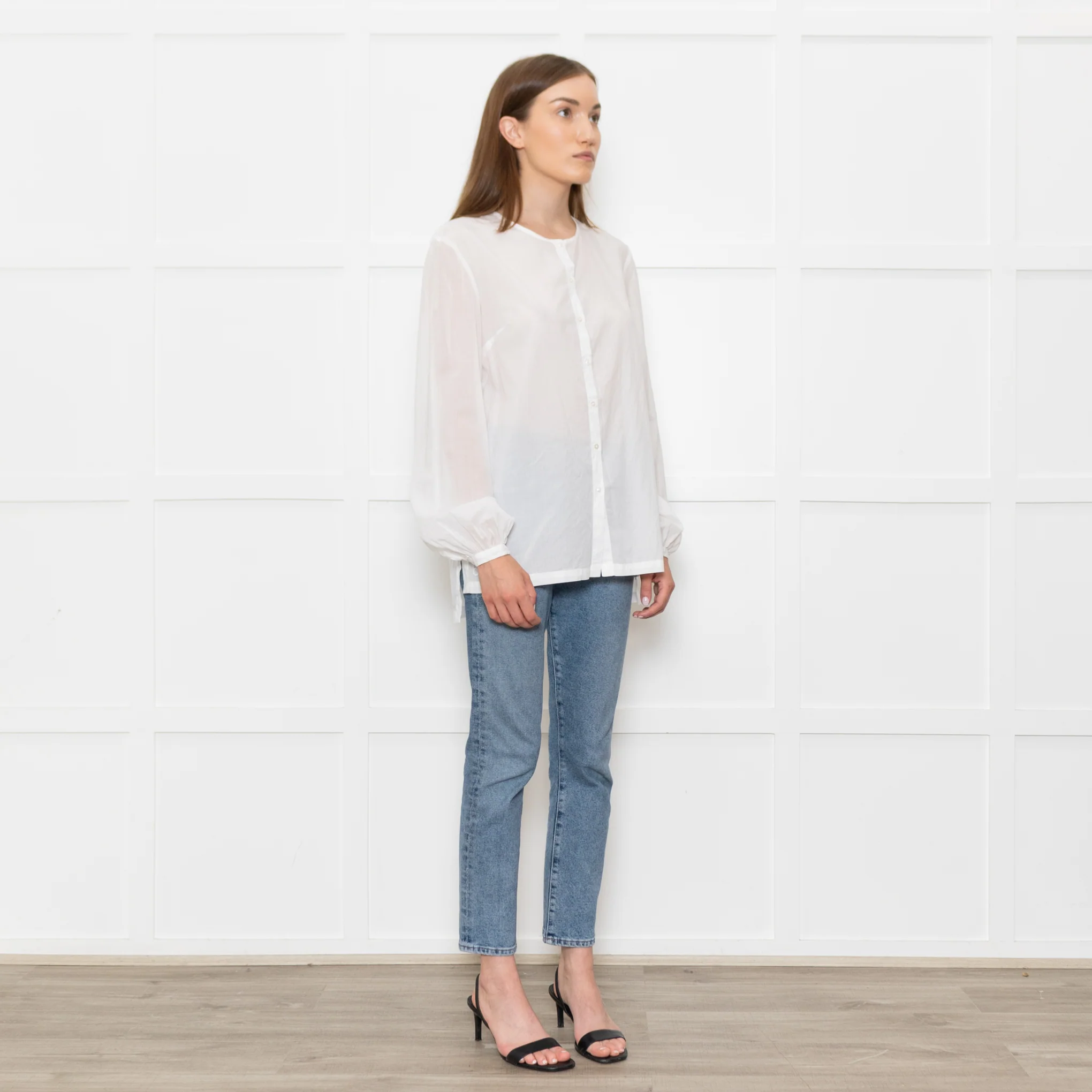 Bamford White Cotton Collarless Shirt - Image 7