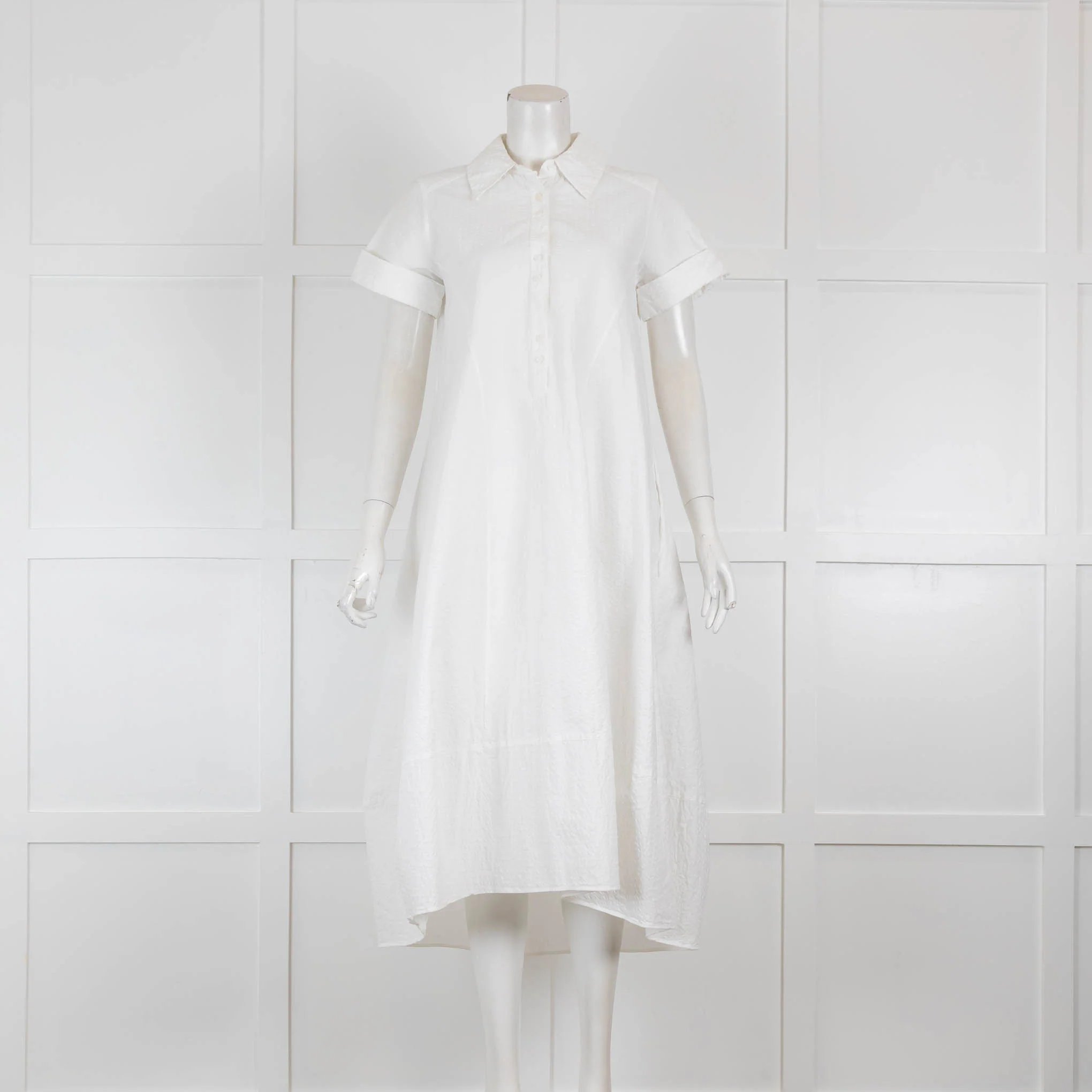 Bamford White Textured Cotton Short Sleeve Midi Dress