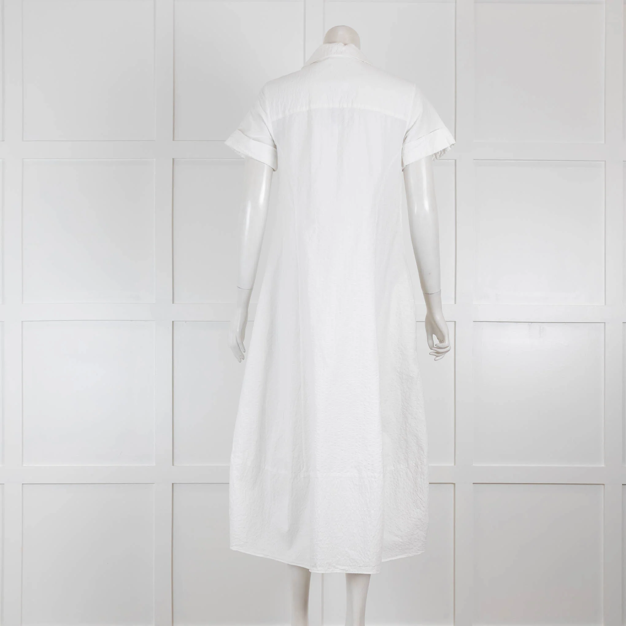 Bamford White Textured Cotton Short Sleeve Midi Dress - Image 3