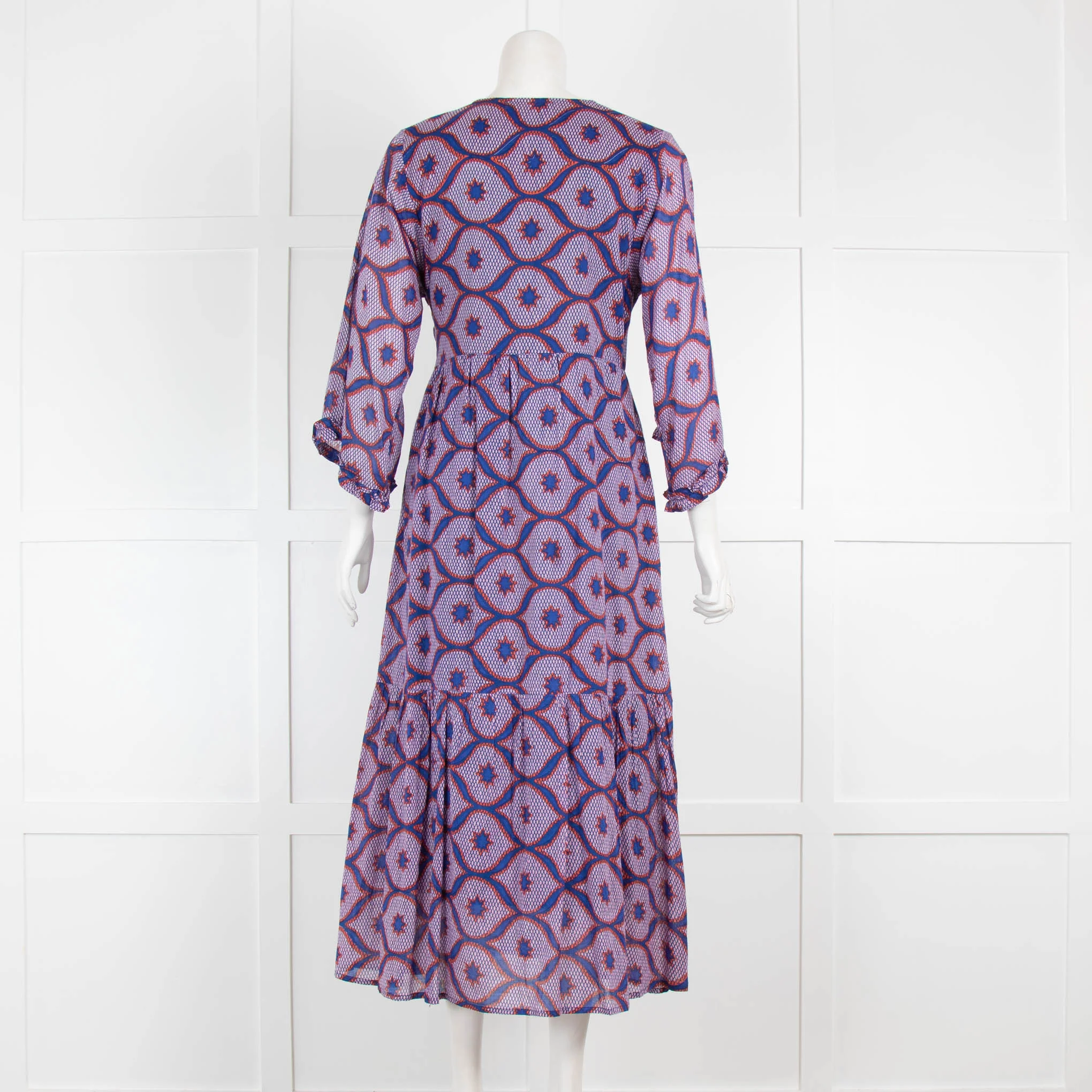 Banjanan Blue Lilac Print Cotton Maxi Dress - Image 3