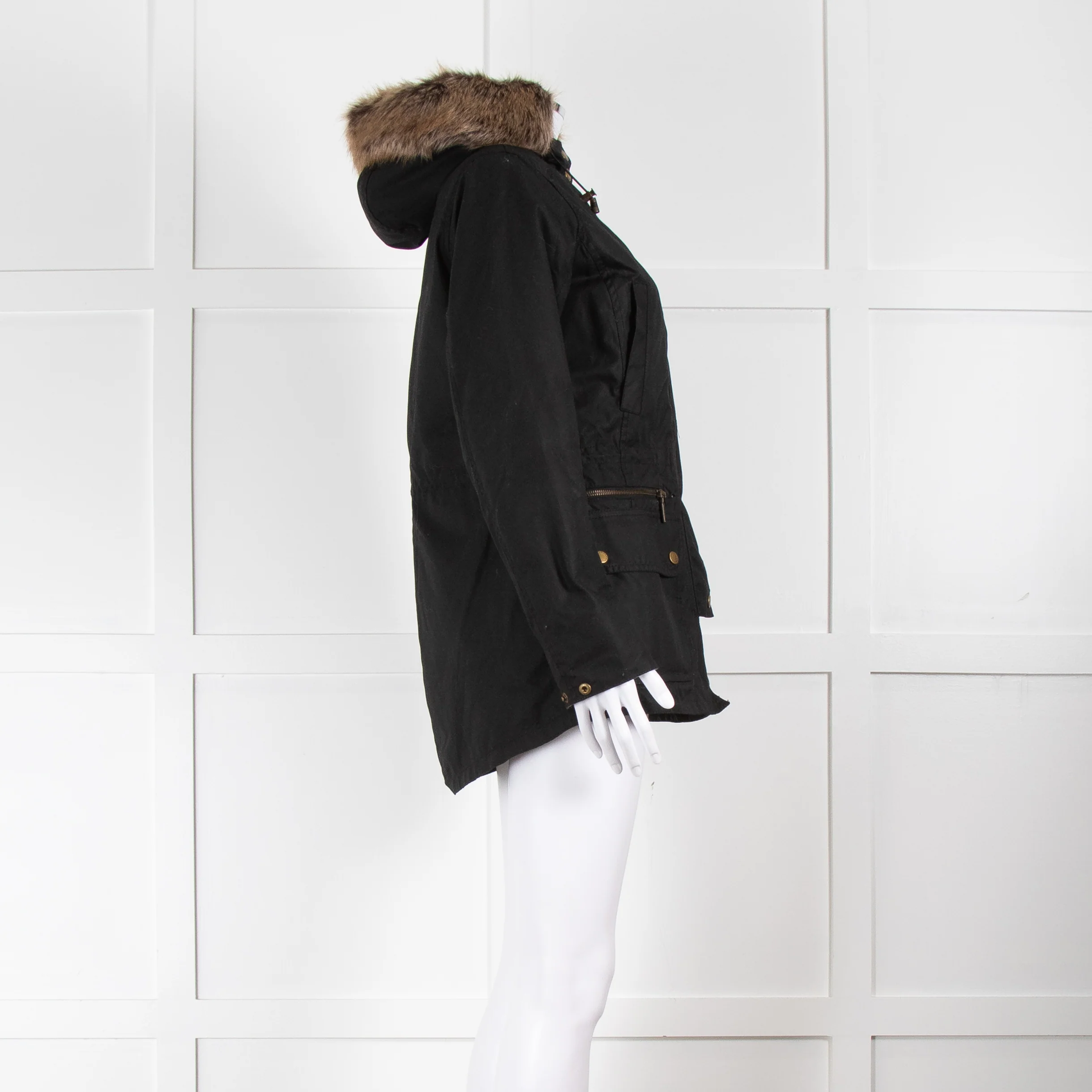 Barbour Black With Faux Fur Hood Trim Jacket - Image 3
