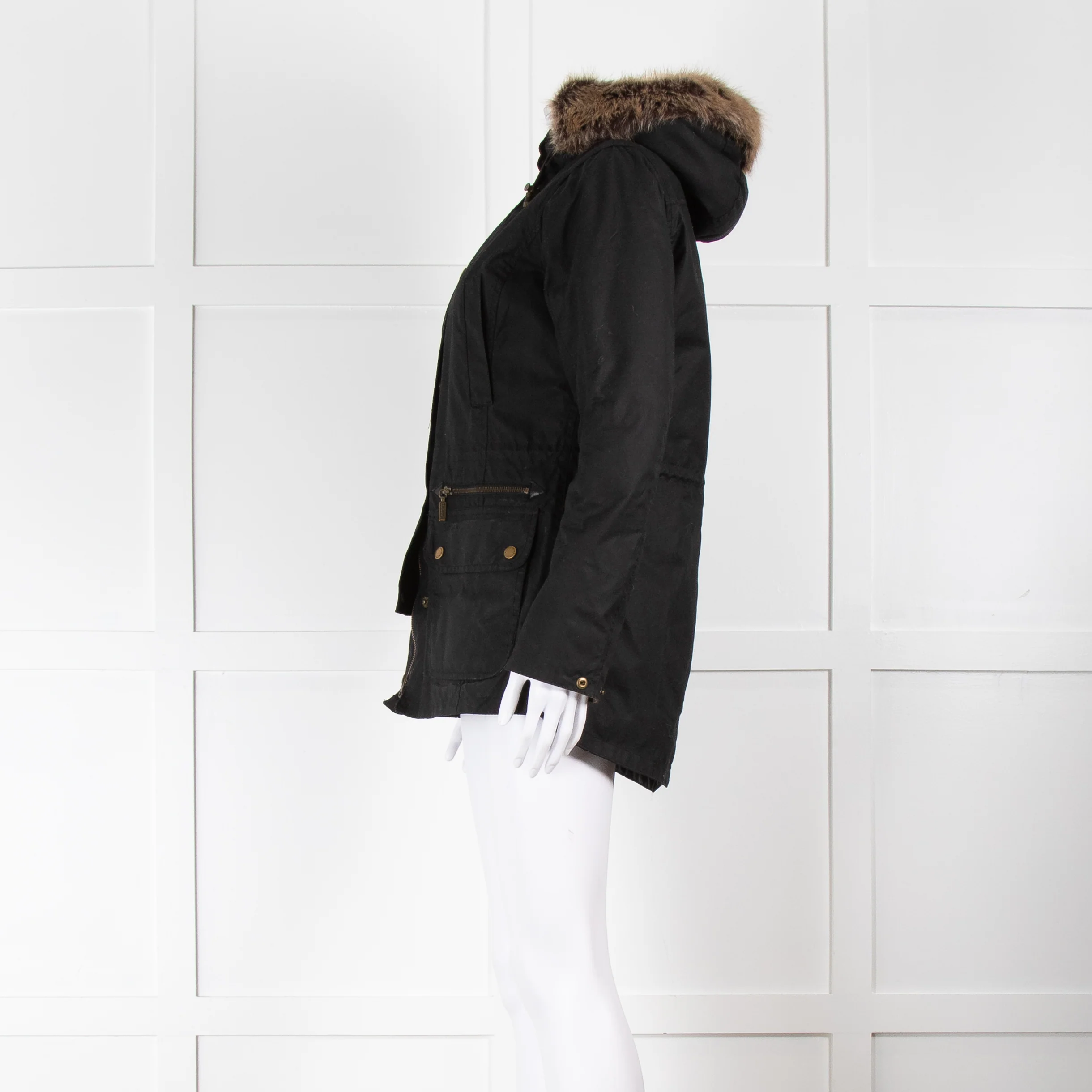 Barbour Black With Faux Fur Hood Trim Jacket - Image 7