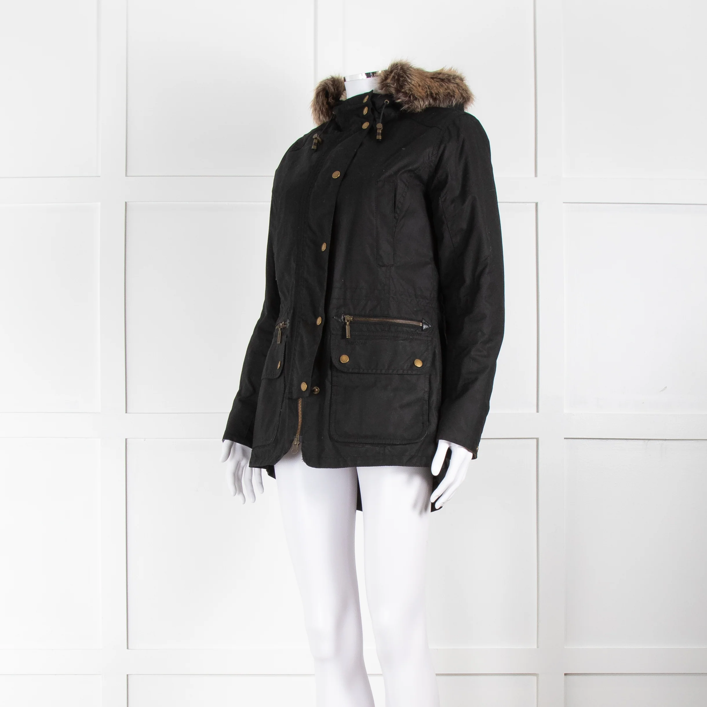 Barbour Black With Faux Fur Hood Trim Jacket - Image 8