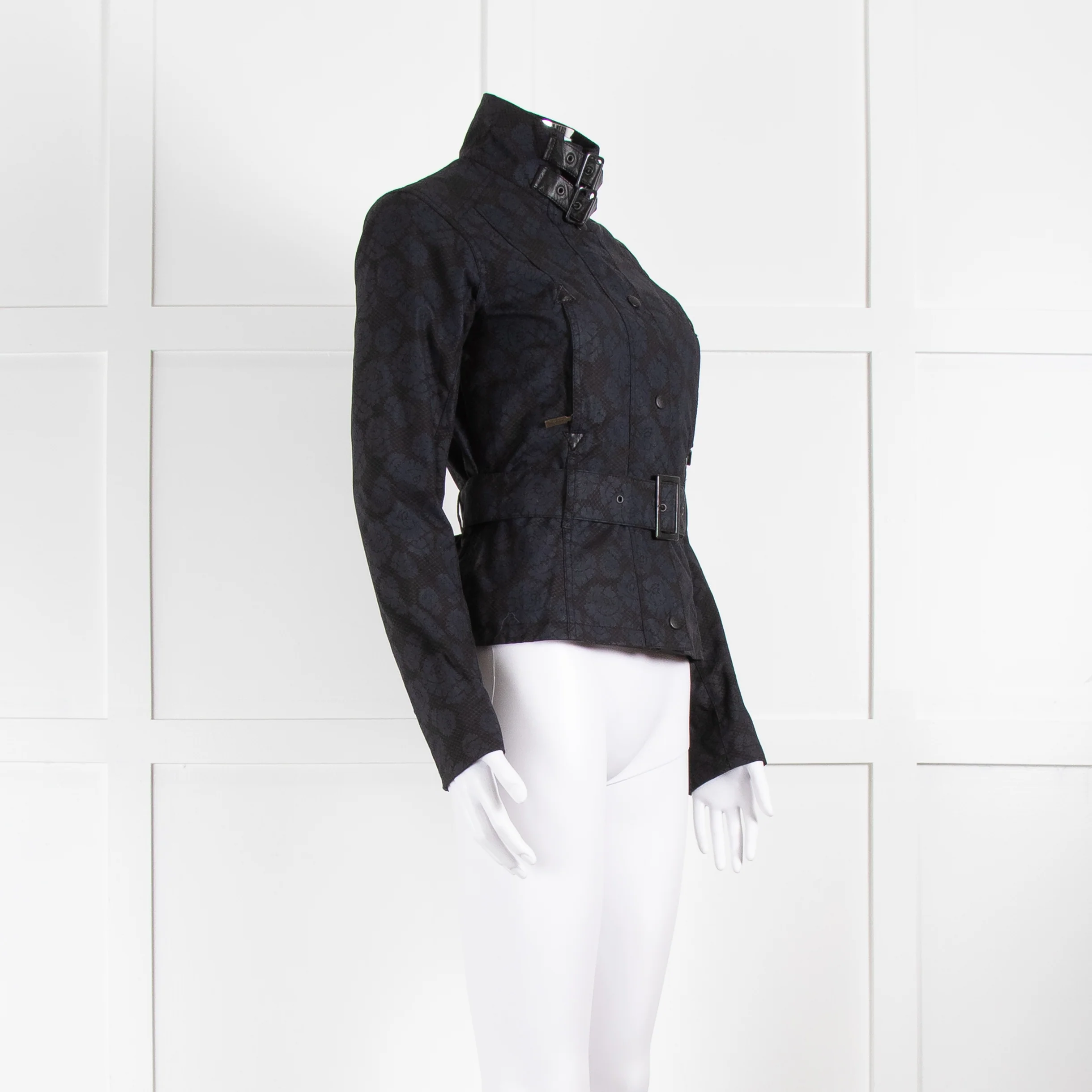 Barbour Navy Floral Print Peplum Jacket - Image 2