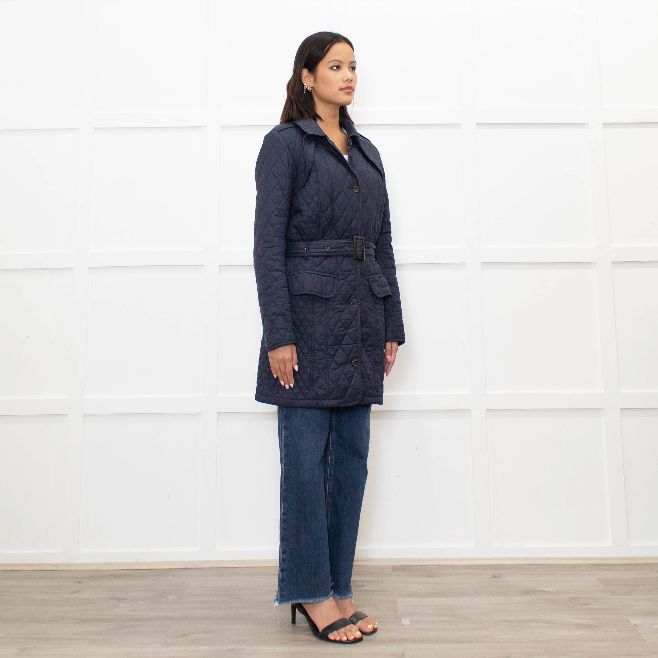 Barbour Navy Quilted Belted Jacket - Image 3