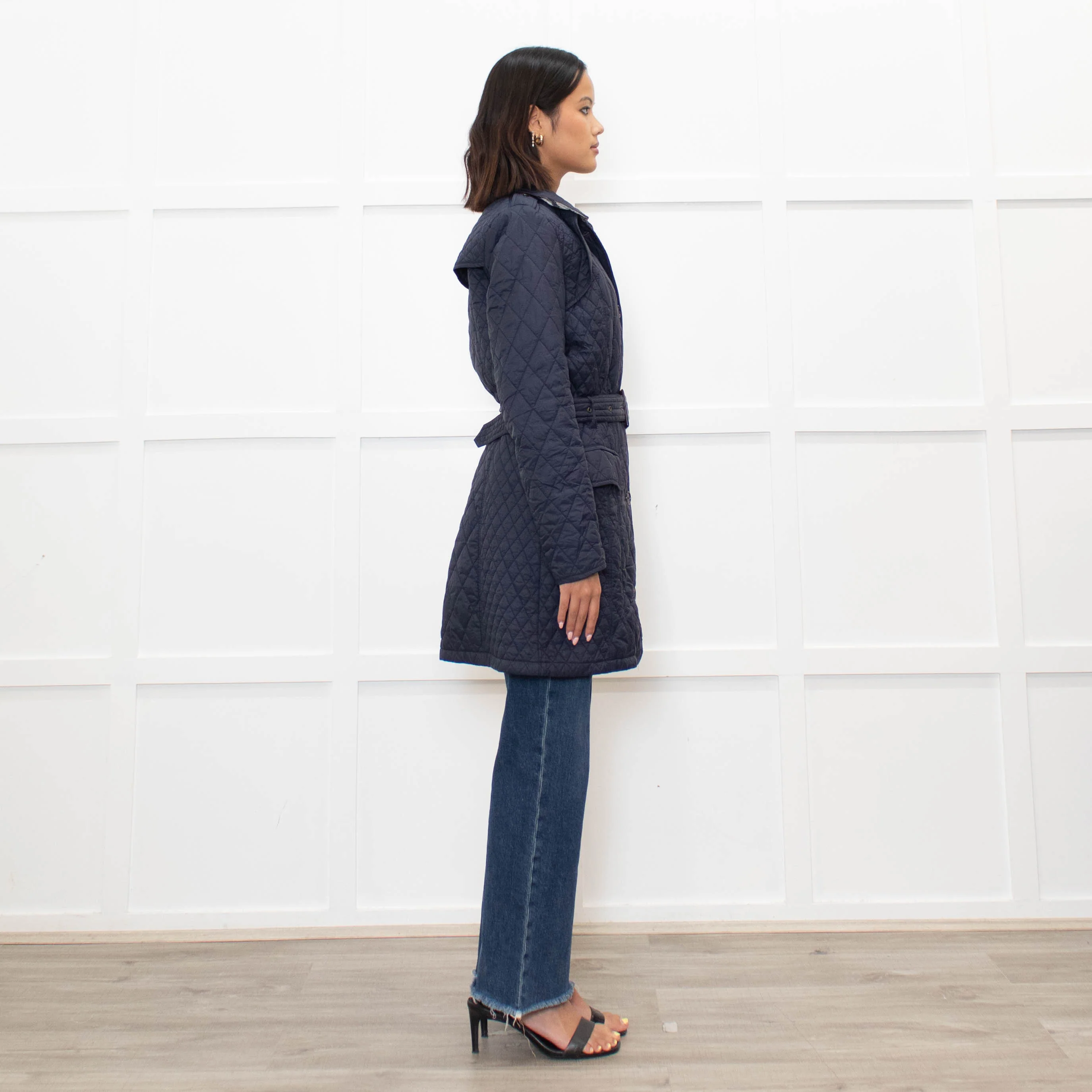 Barbour Navy Quilted Belted Jacket - Image 4