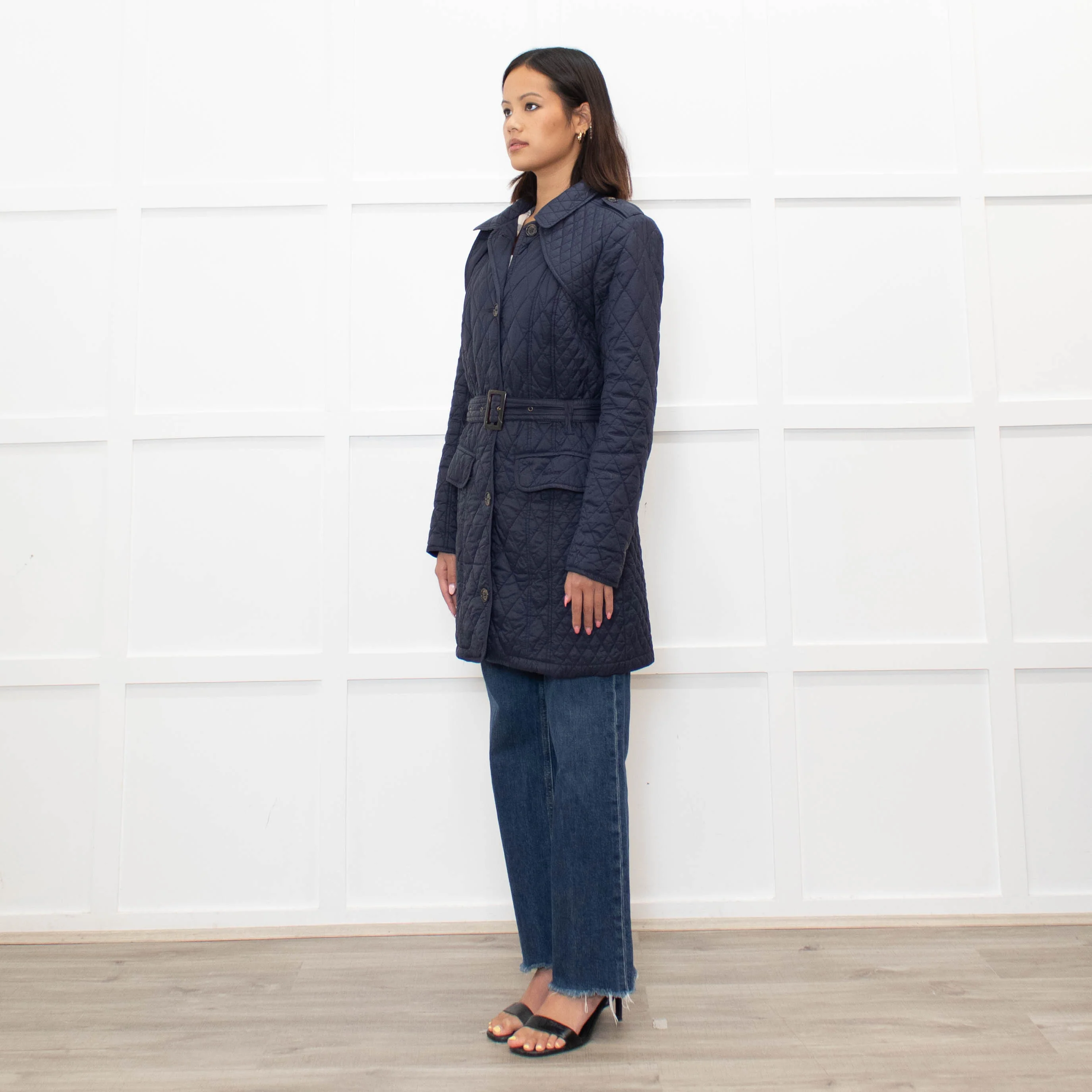 Barbour Navy Quilted Belted Jacket - Image 7