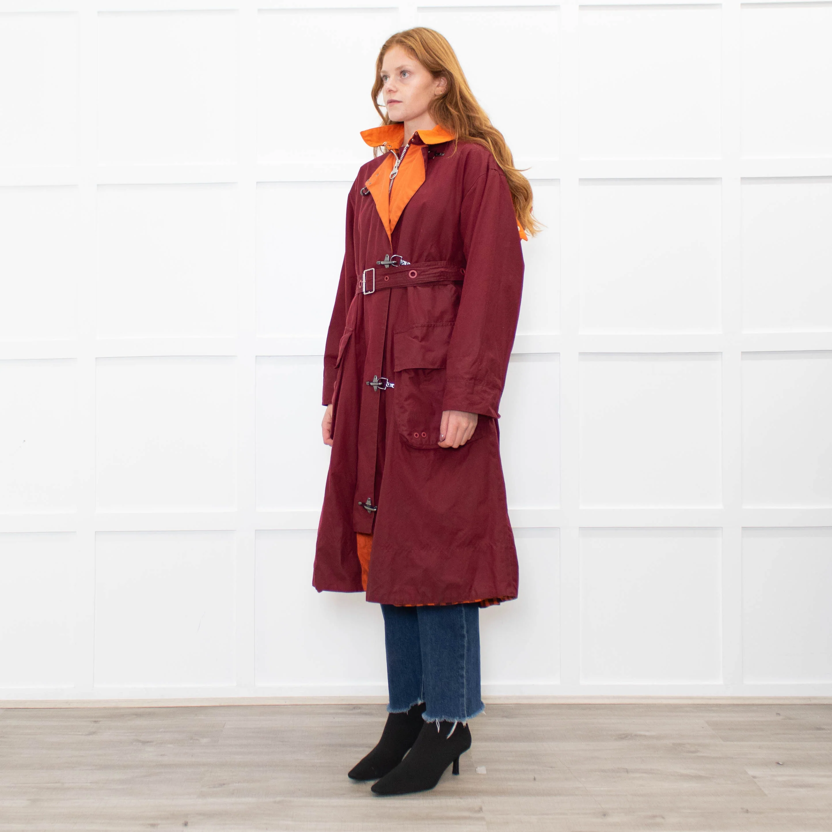 Barbour X Roksanda Burgundy and Orange Waxed Evengia Coat - Image 3