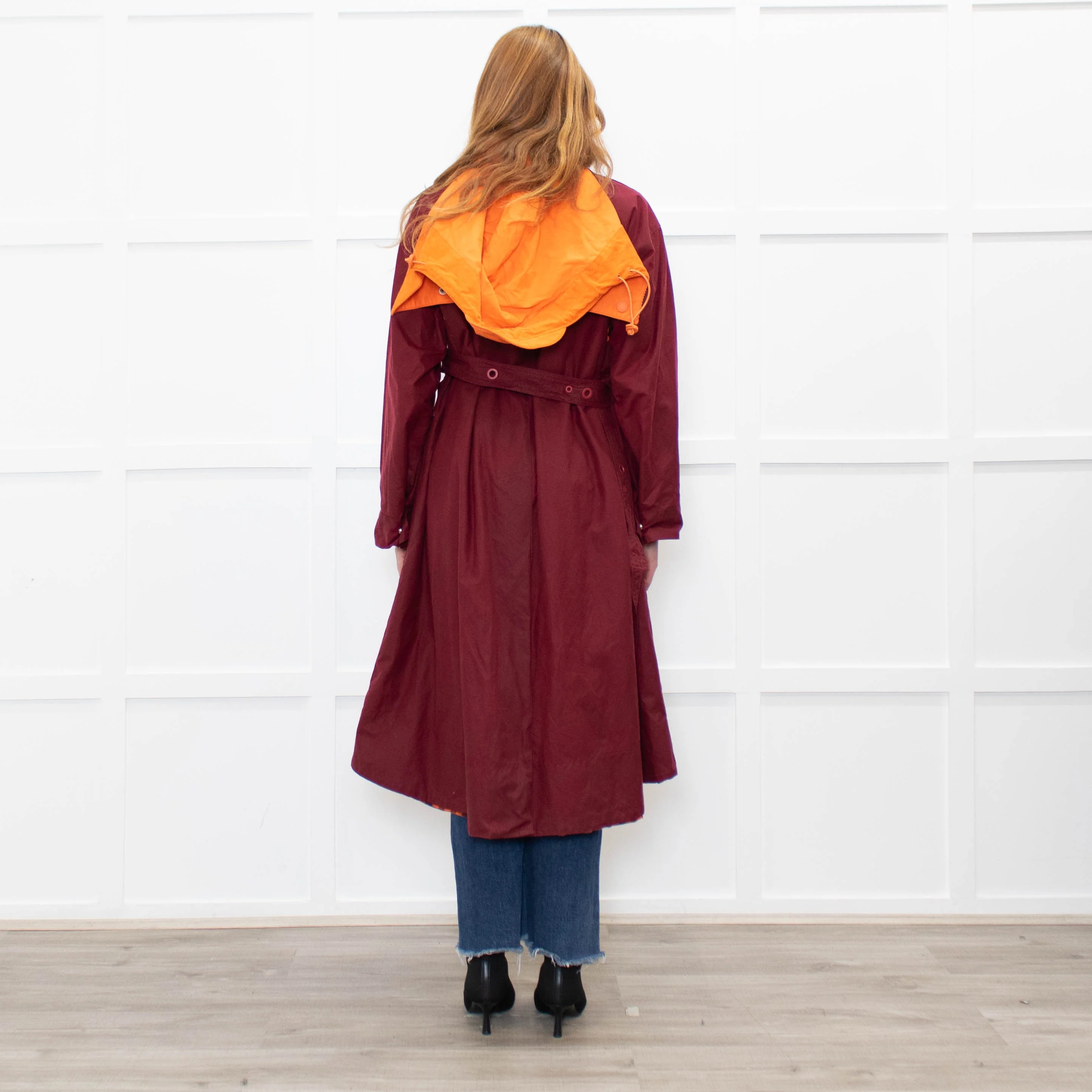 Barbour X Roksanda Burgundy and Orange Waxed Evengia Coat - Image 5