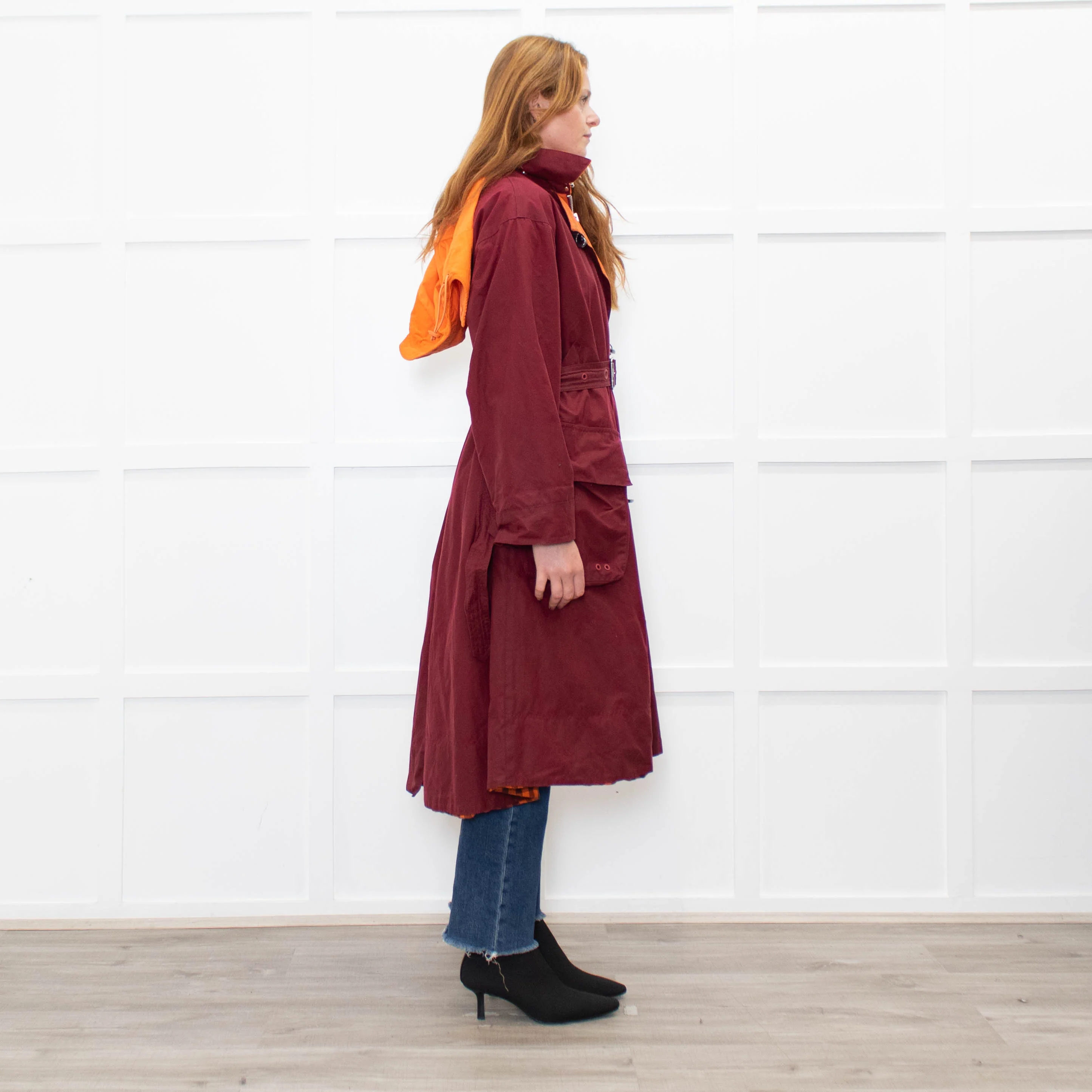 Barbour X Roksanda Burgundy and Orange Waxed Evengia Coat - Image 7