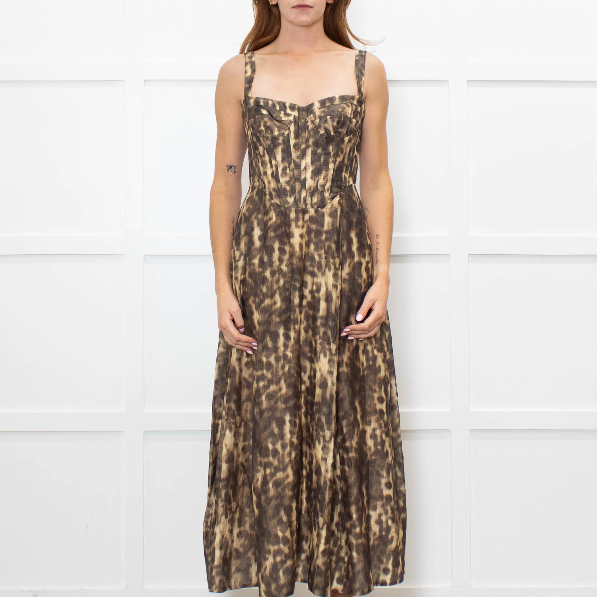 Bardot Brown Animal Print Corseted Midi Dress - Image 2