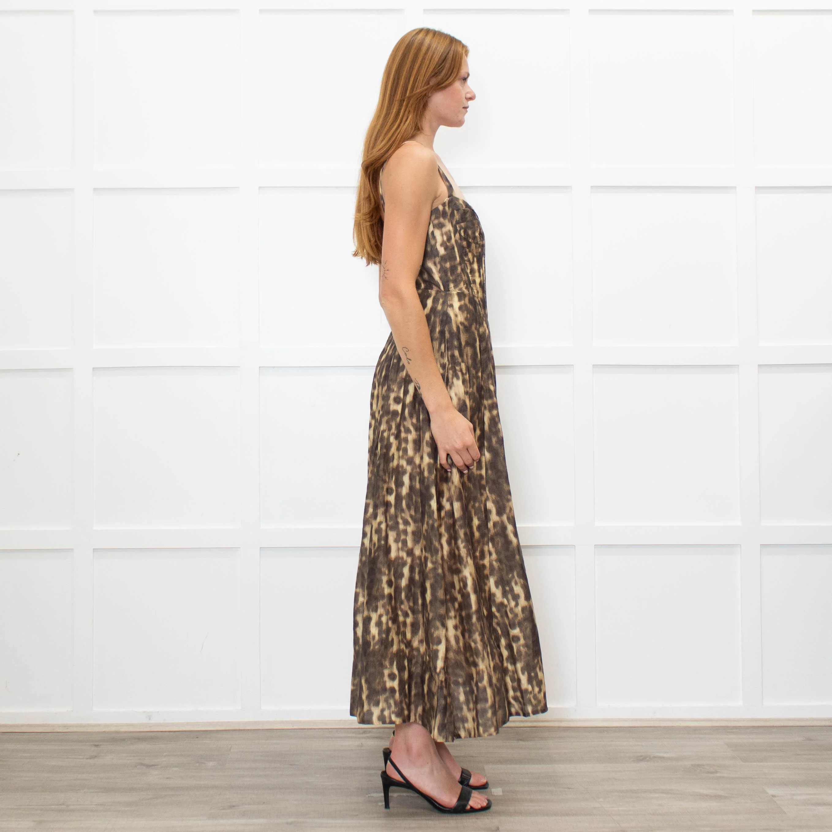 Bardot Brown Animal Print Corseted Midi Dress - Image 6