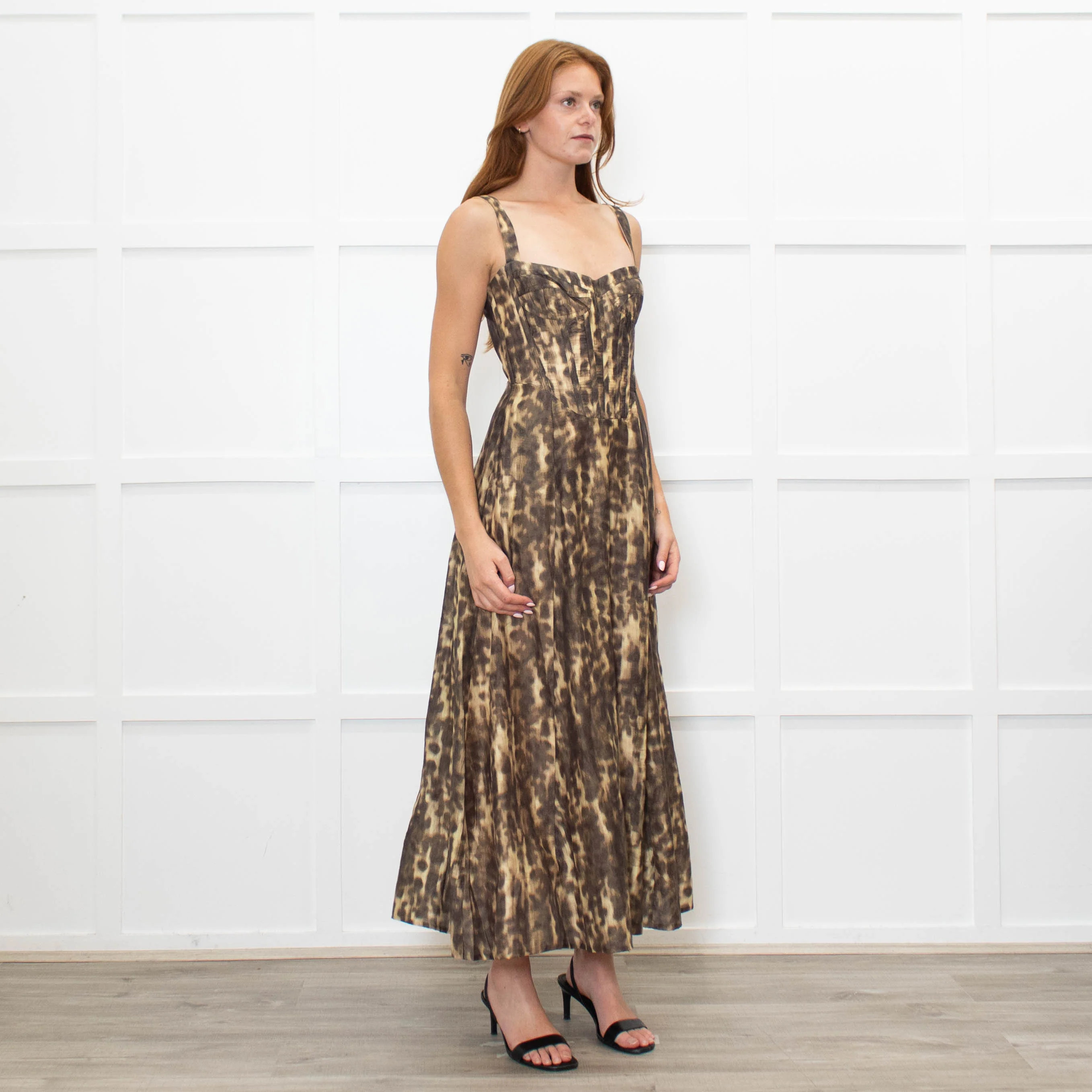 Bardot Brown Animal Print Corseted Midi Dress - Image 7