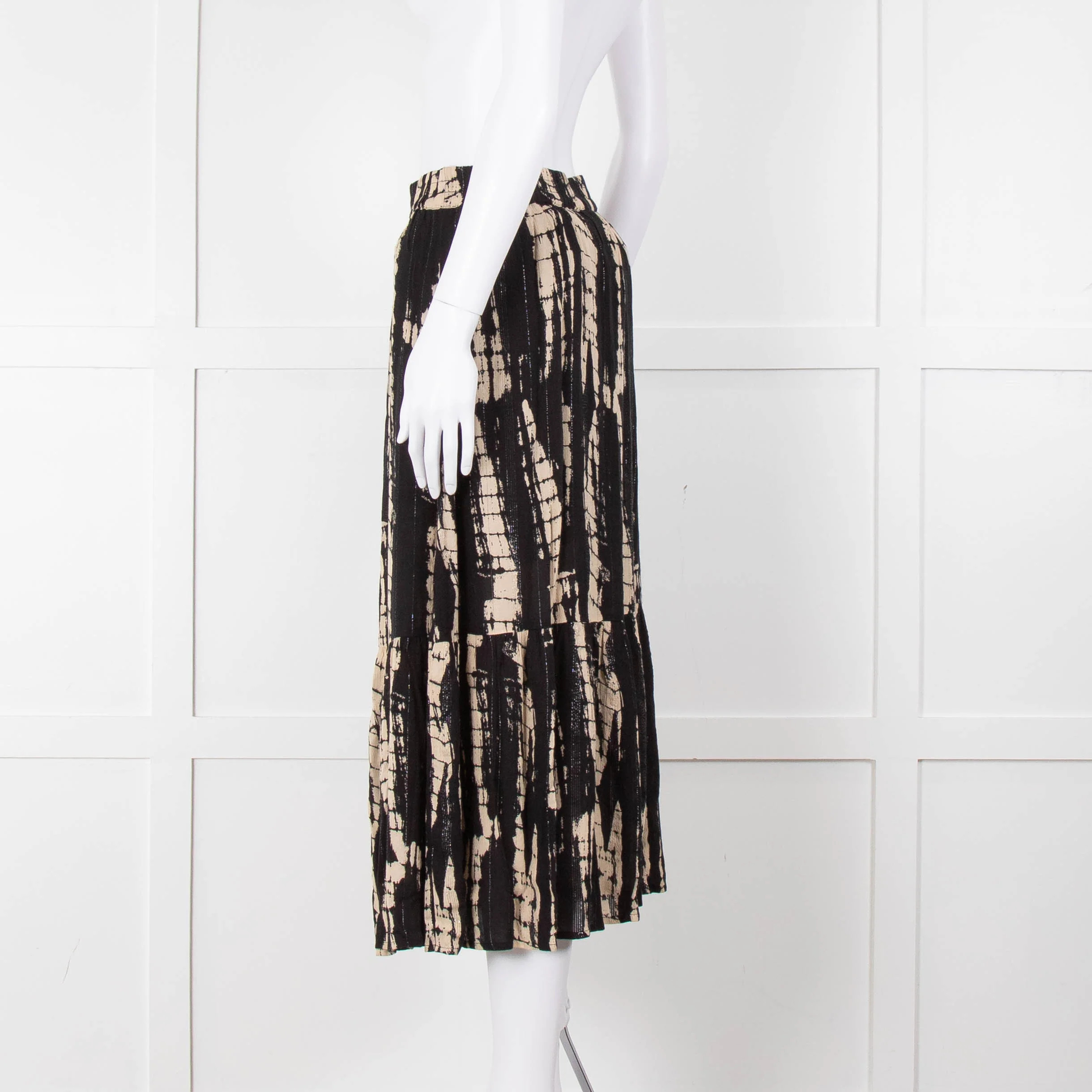 Ba&sh Black and Cream Tie Dye Midi Skirt with Lurex Thread - Image 6