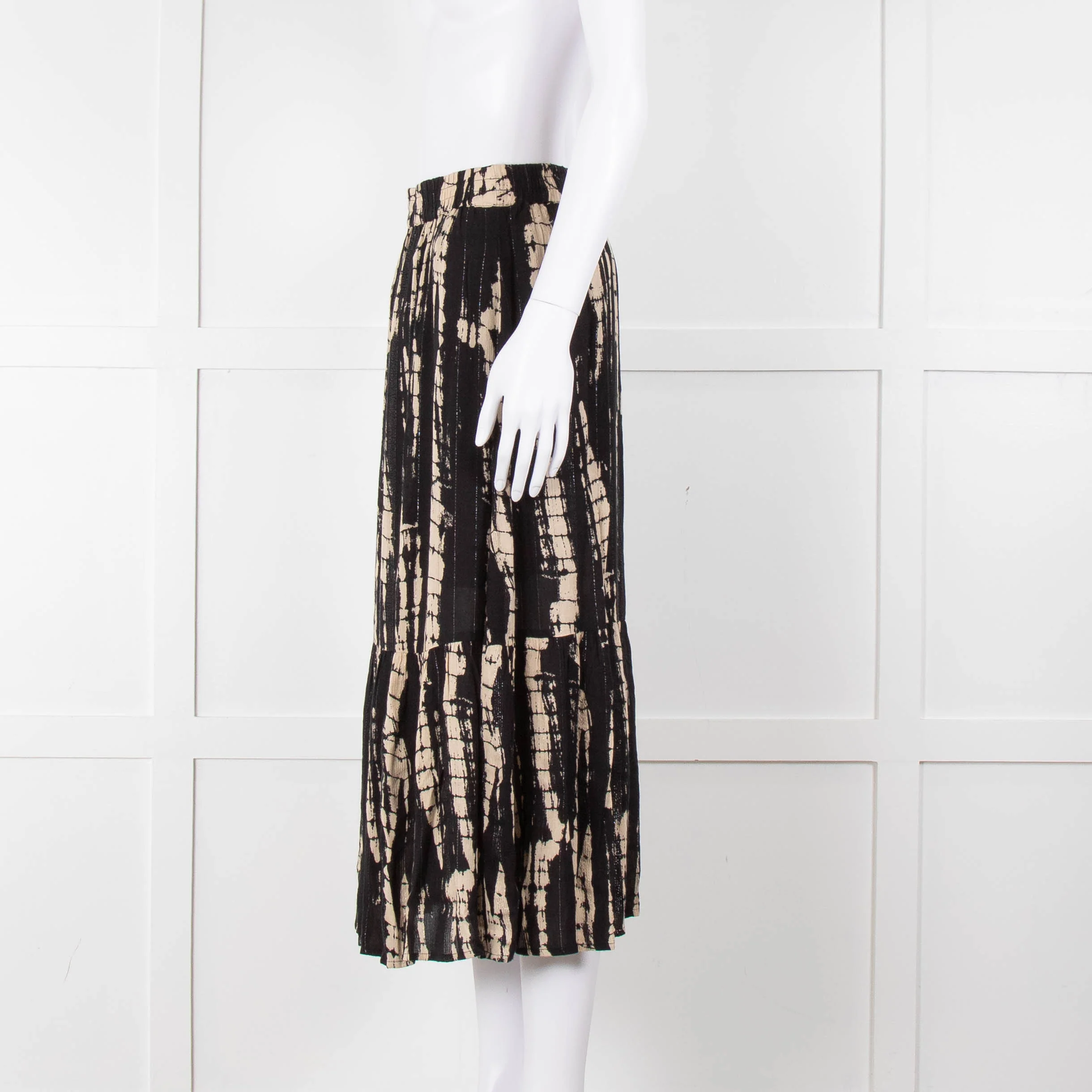 Ba&sh Black and Cream Tie Dye Midi Skirt with Lurex Thread - Image 7