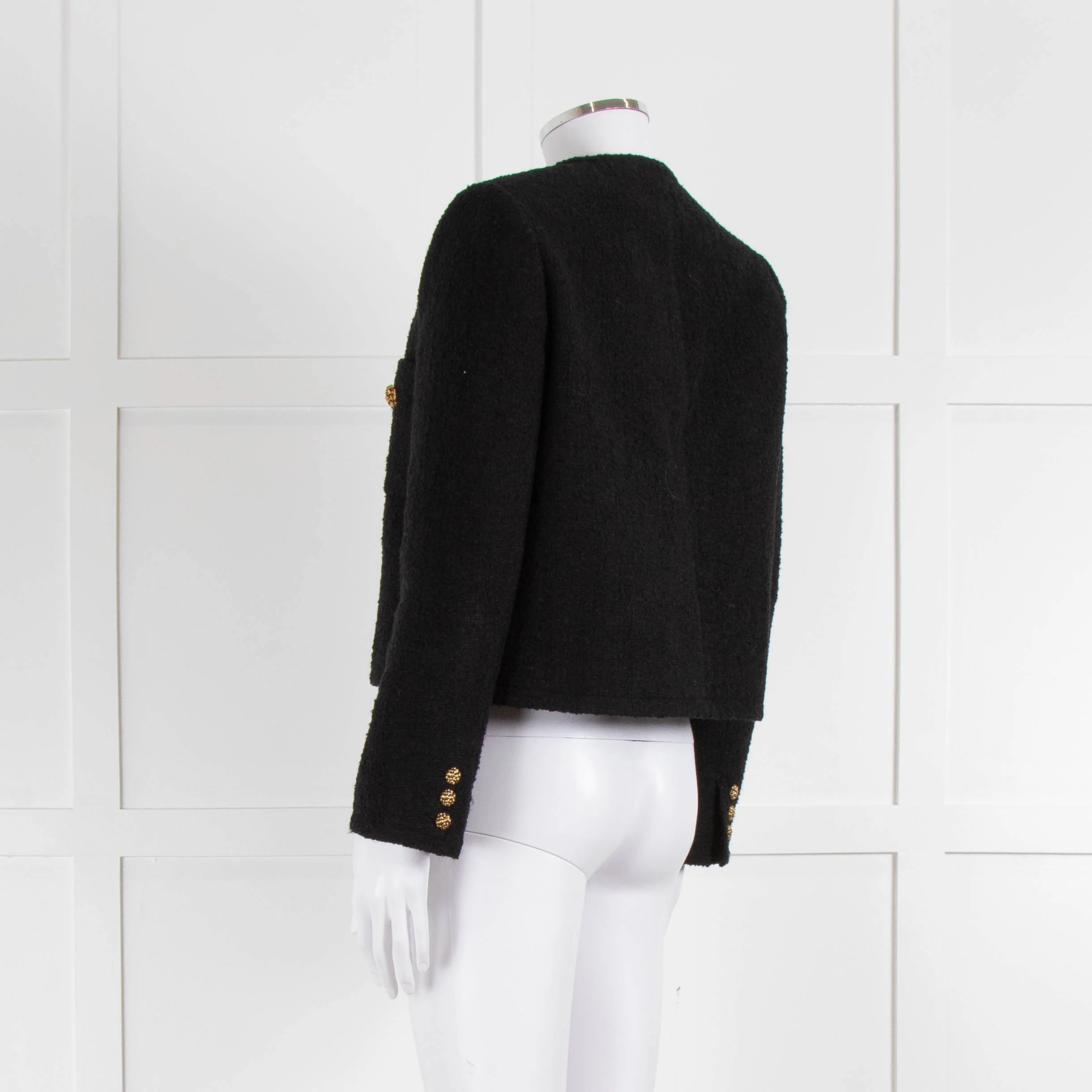ba&sh Black Boucle Round Neck Short Jacket with Gold Buttons - Image 6