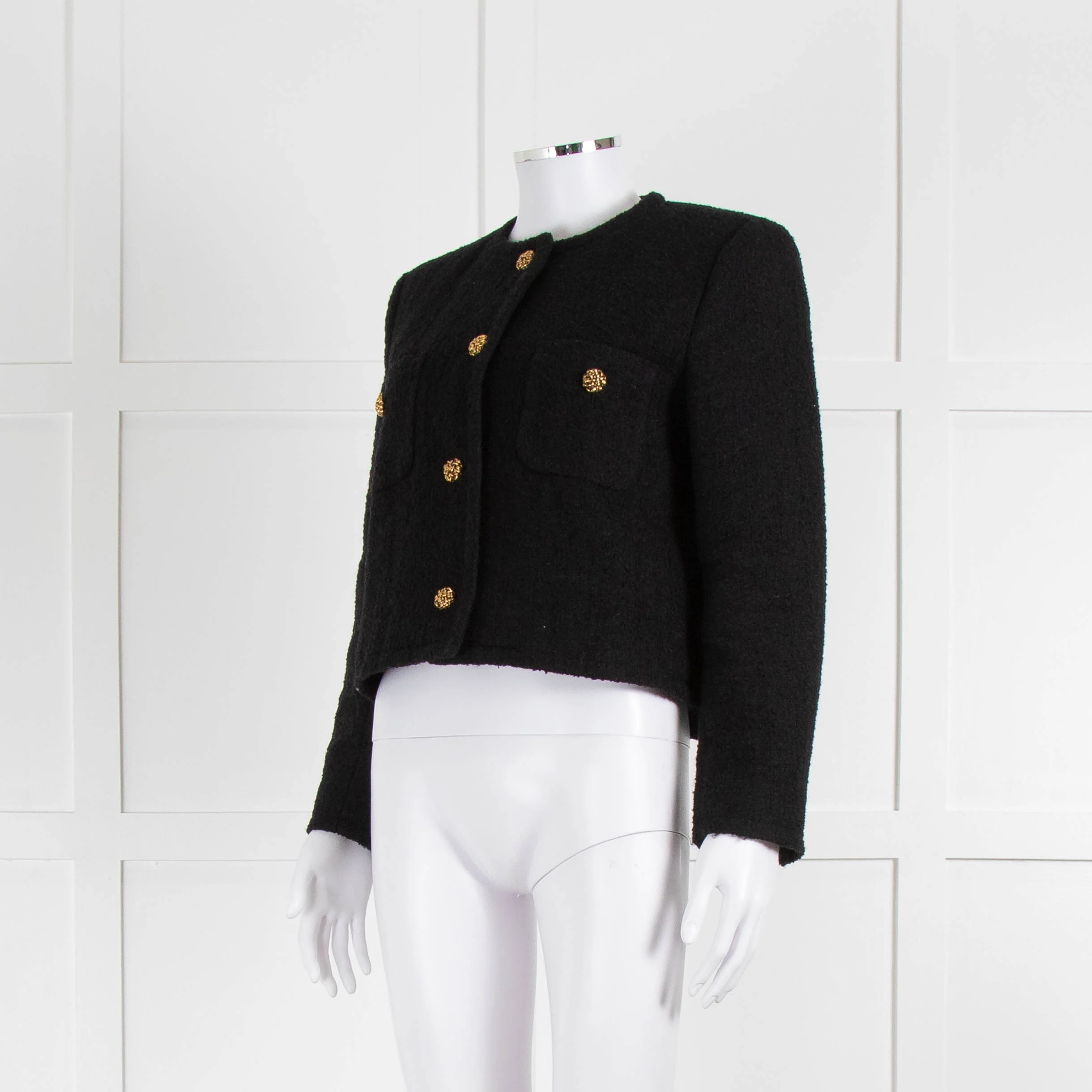 ba&sh Black Boucle Round Neck Short Jacket with Gold Buttons - Image 8