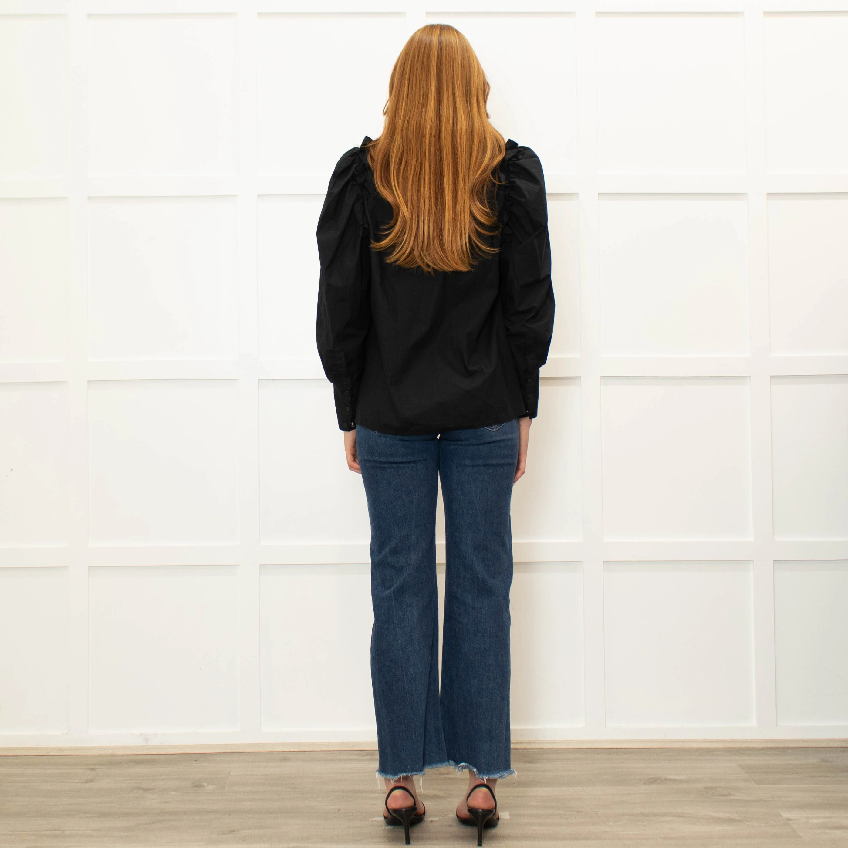 Ba&Sh Black Cotton Frill Trim Puff Sleeve Top - Image 5