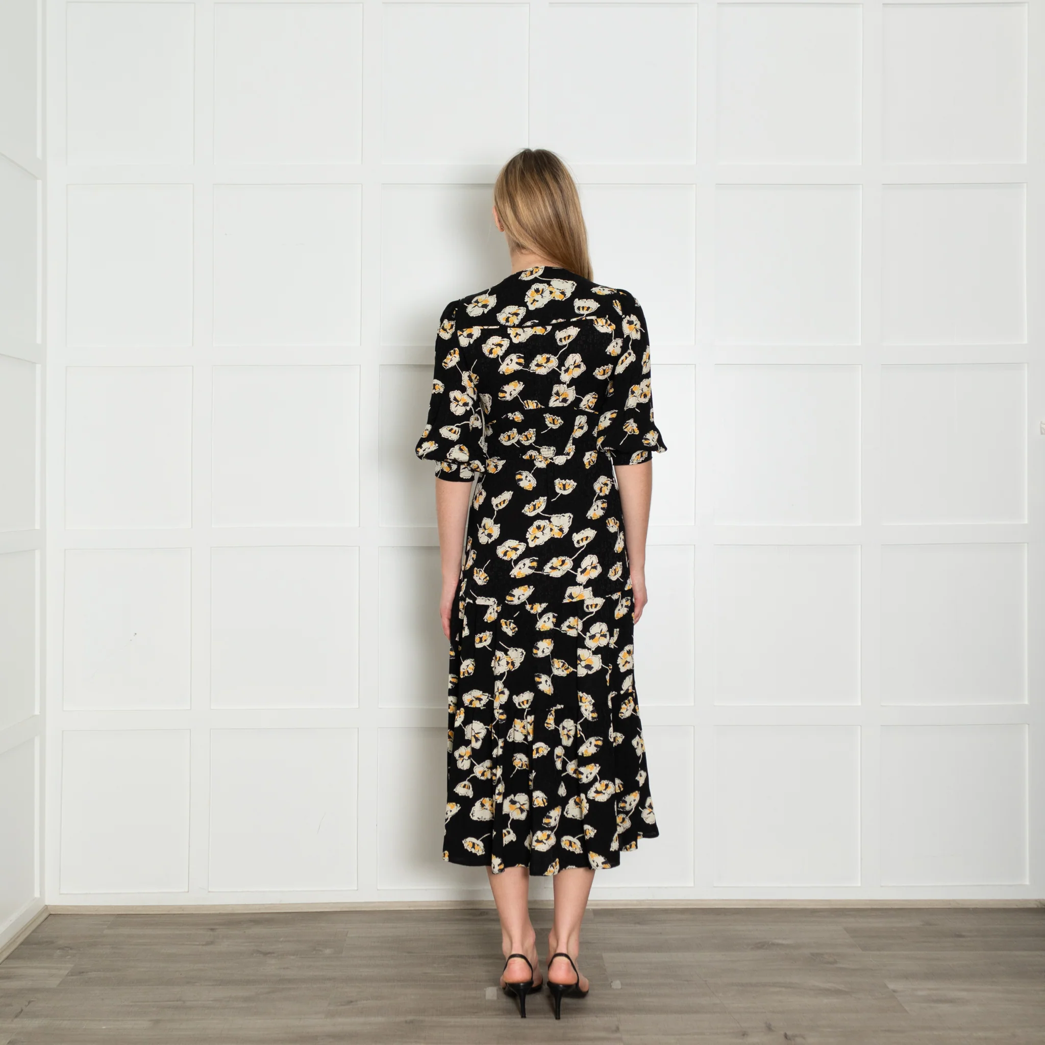 Ba&sh Black Cream Yellow Floral Button Up Front Dress - Image 5