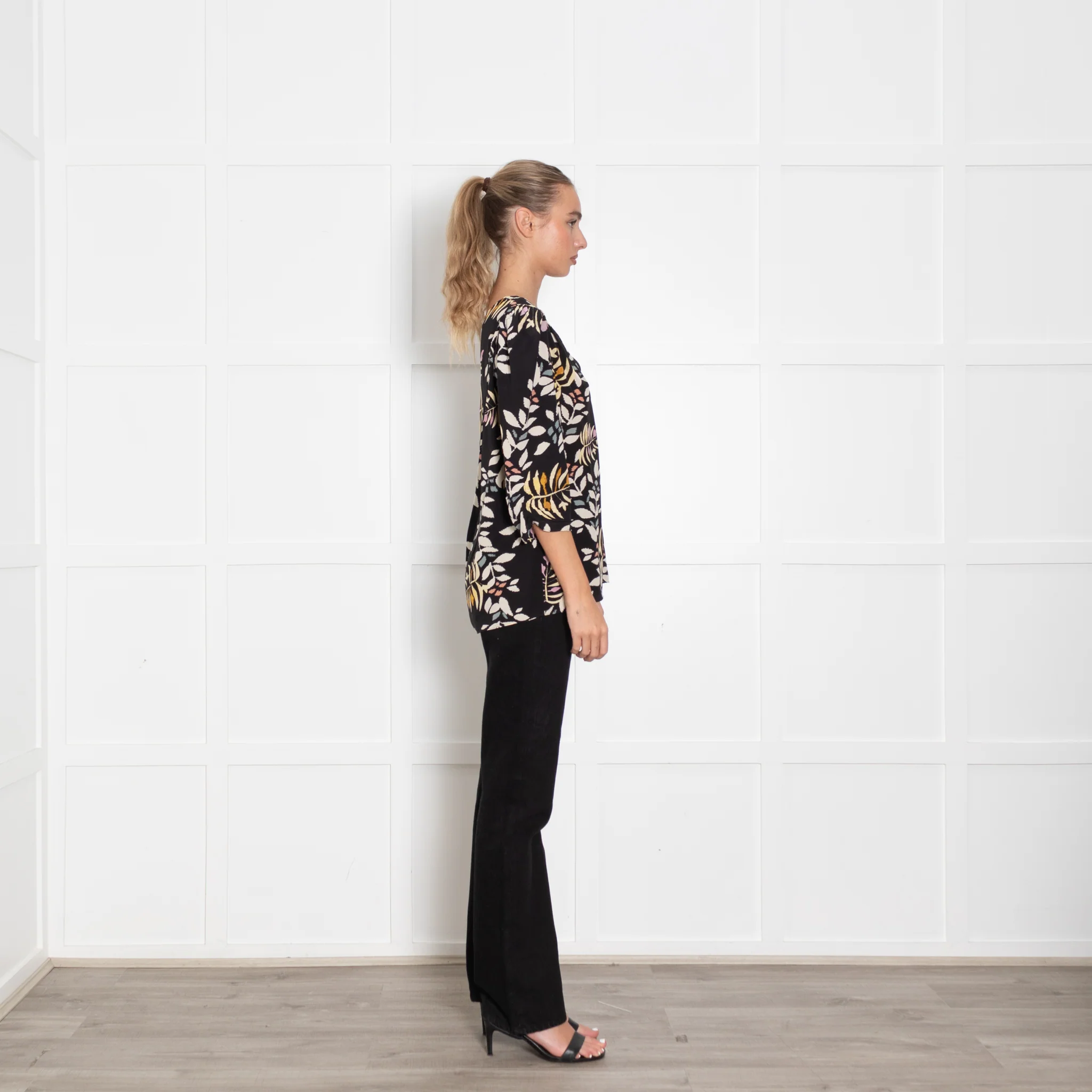 Ba&sh Black Floral Blouse with Gathered Cuffs - Image 6