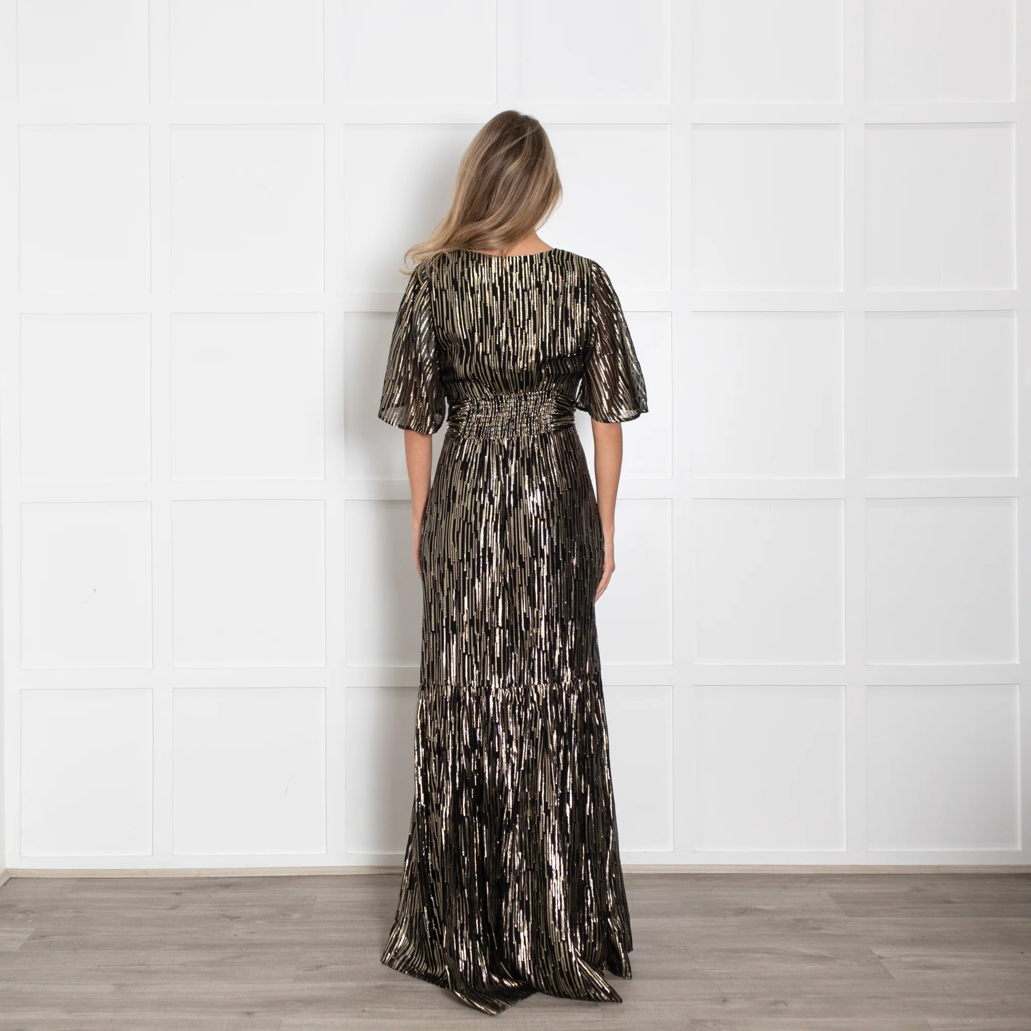 Ba&sh Black & Gold Sequin Belted Maxi Dress - Image 5