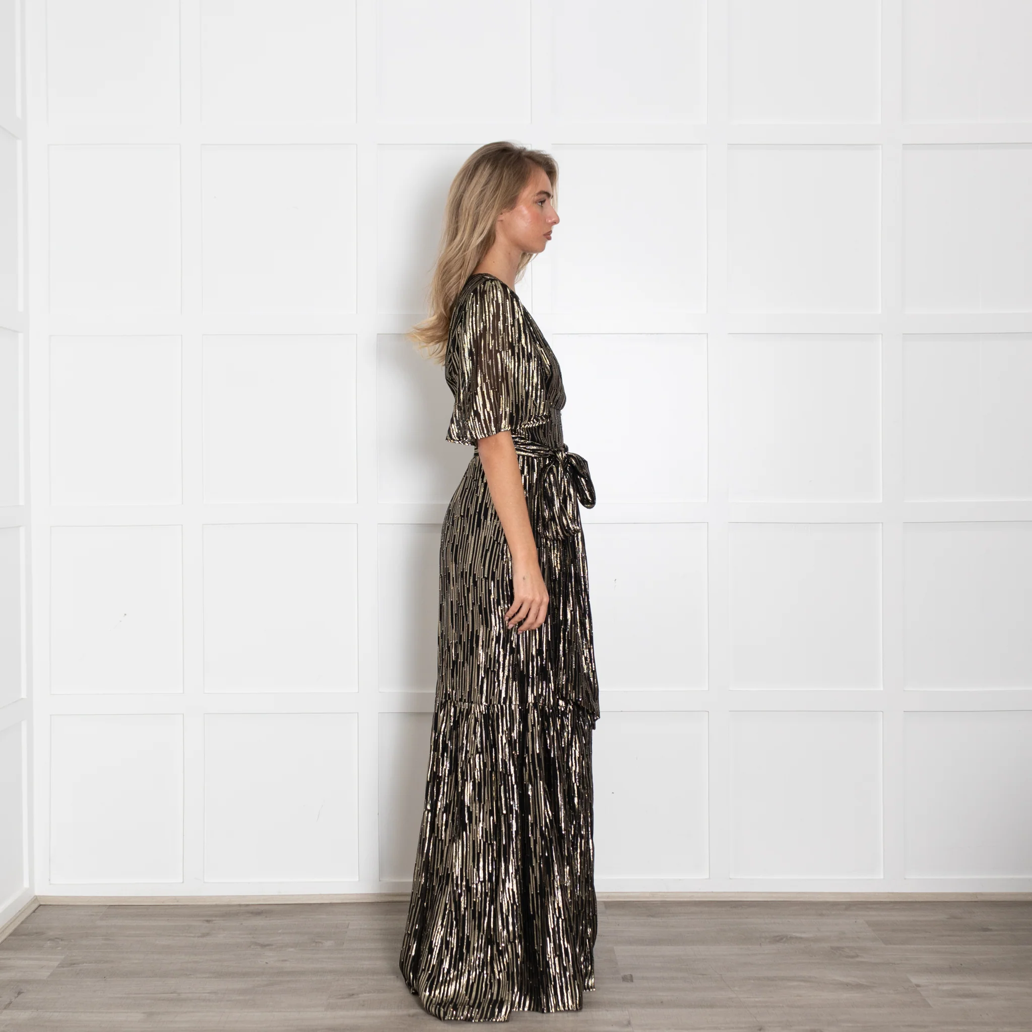 Ba&sh Black & Gold Sequin Belted Maxi Dress - Image 6