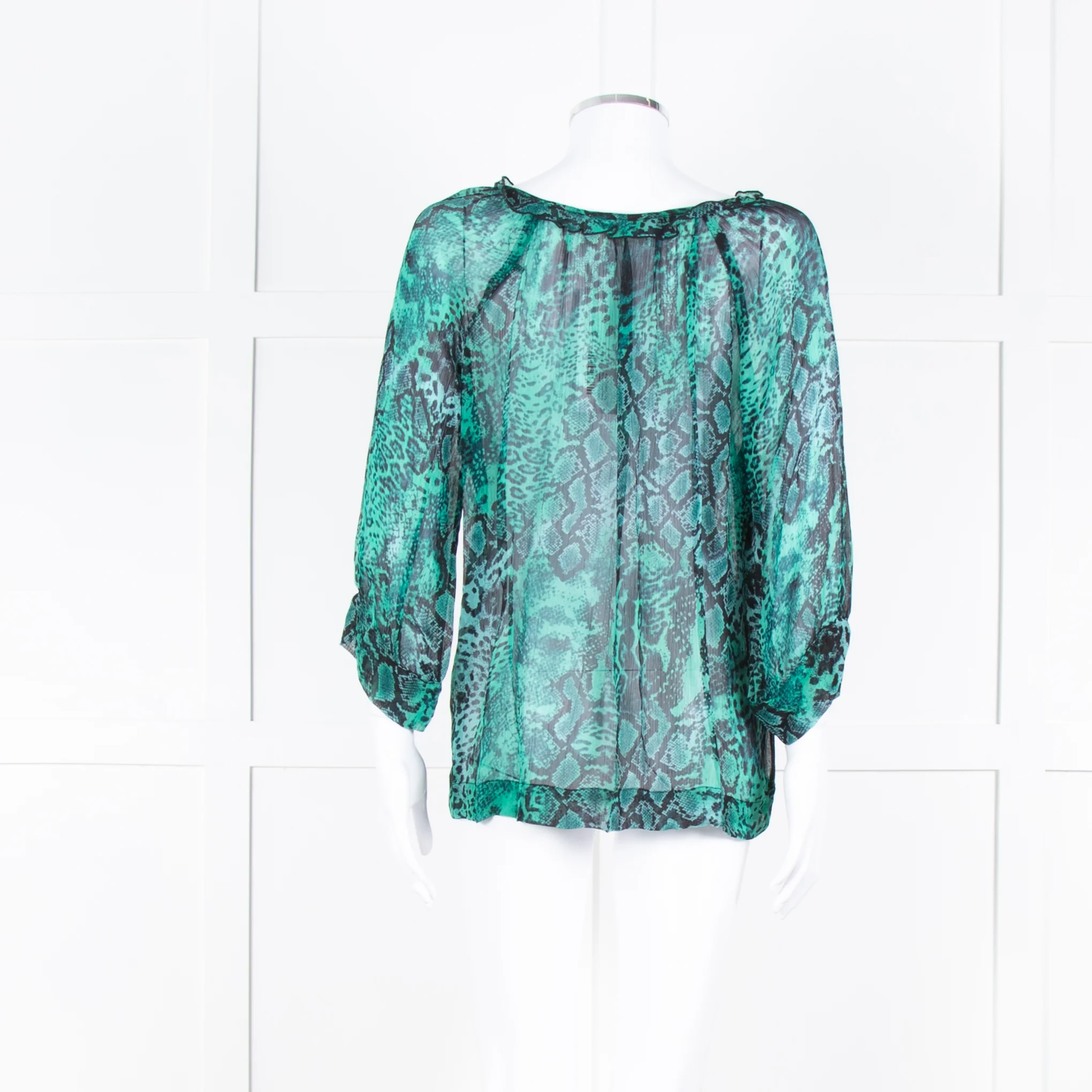 Ba&sh Black Green Snake Print Frill Detail Top - Image 5