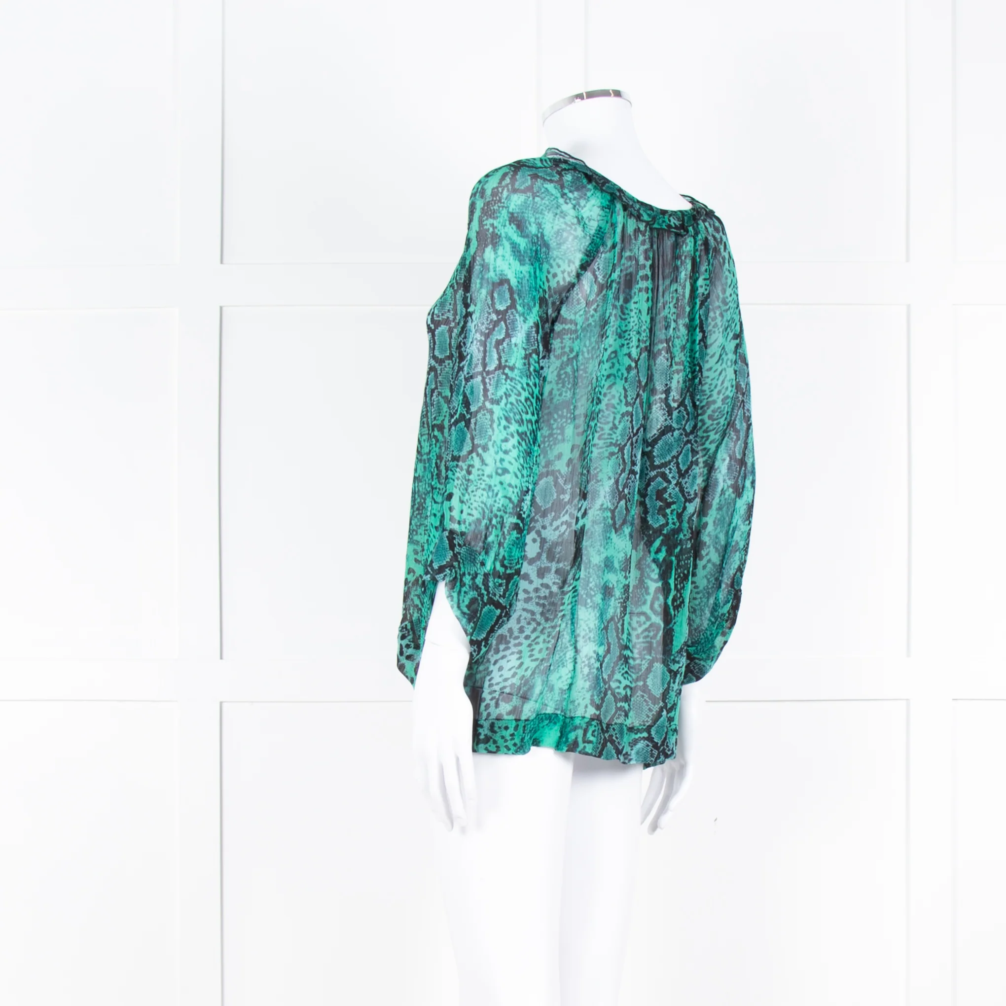 Ba&sh Black Green Snake Print Frill Detail Top - Image 6