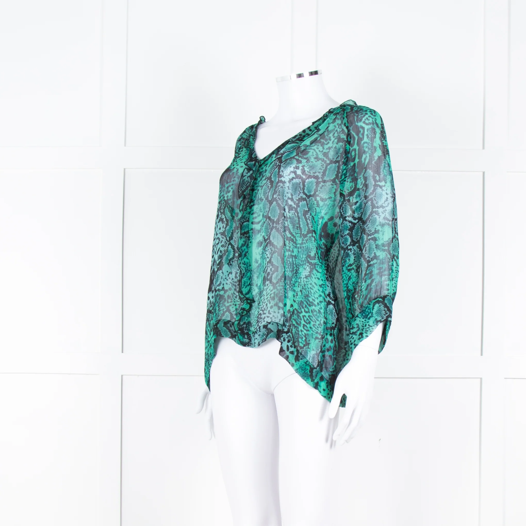 Ba&sh Black Green Snake Print Frill Detail Top - Image 8