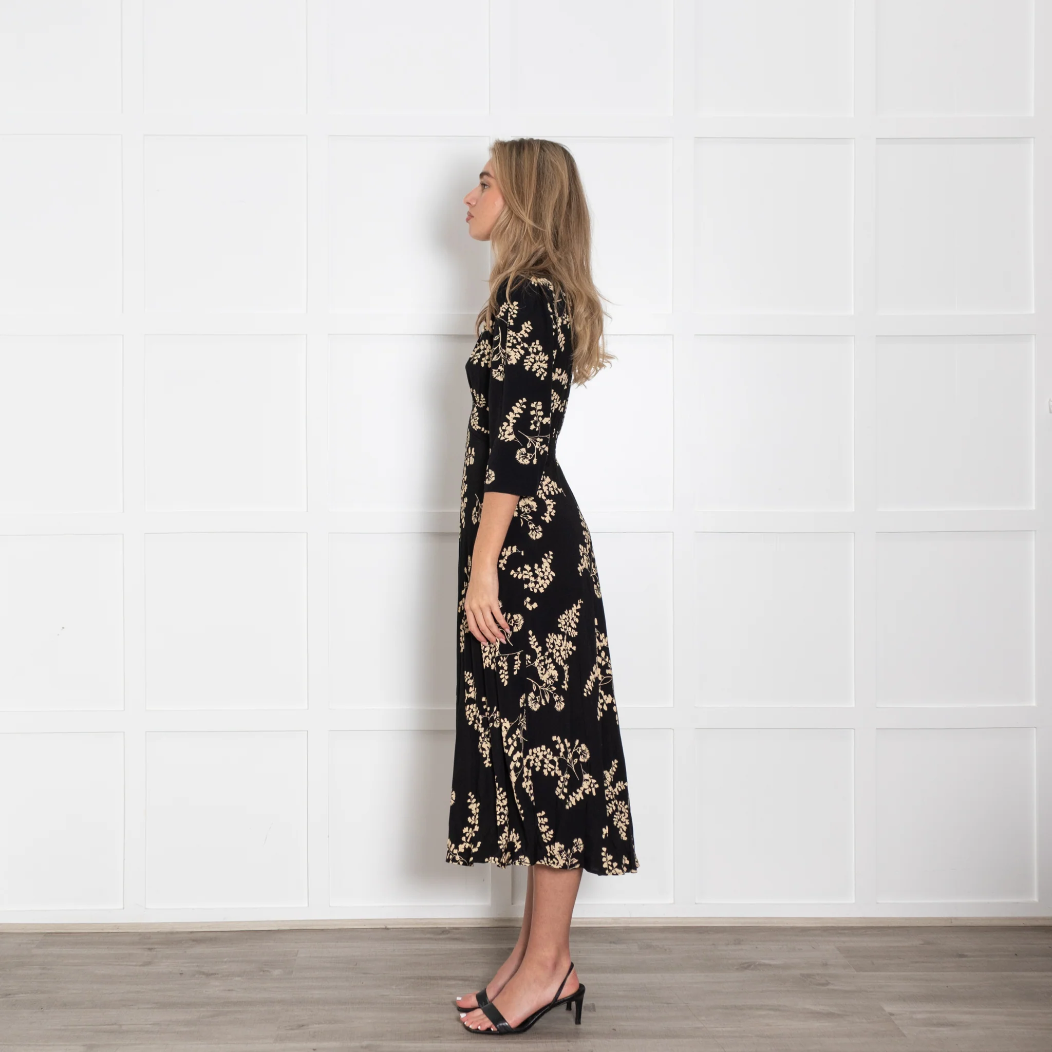 Ba&sh Black Ivory Floral Print Sleeved Midi Dress - Image 4